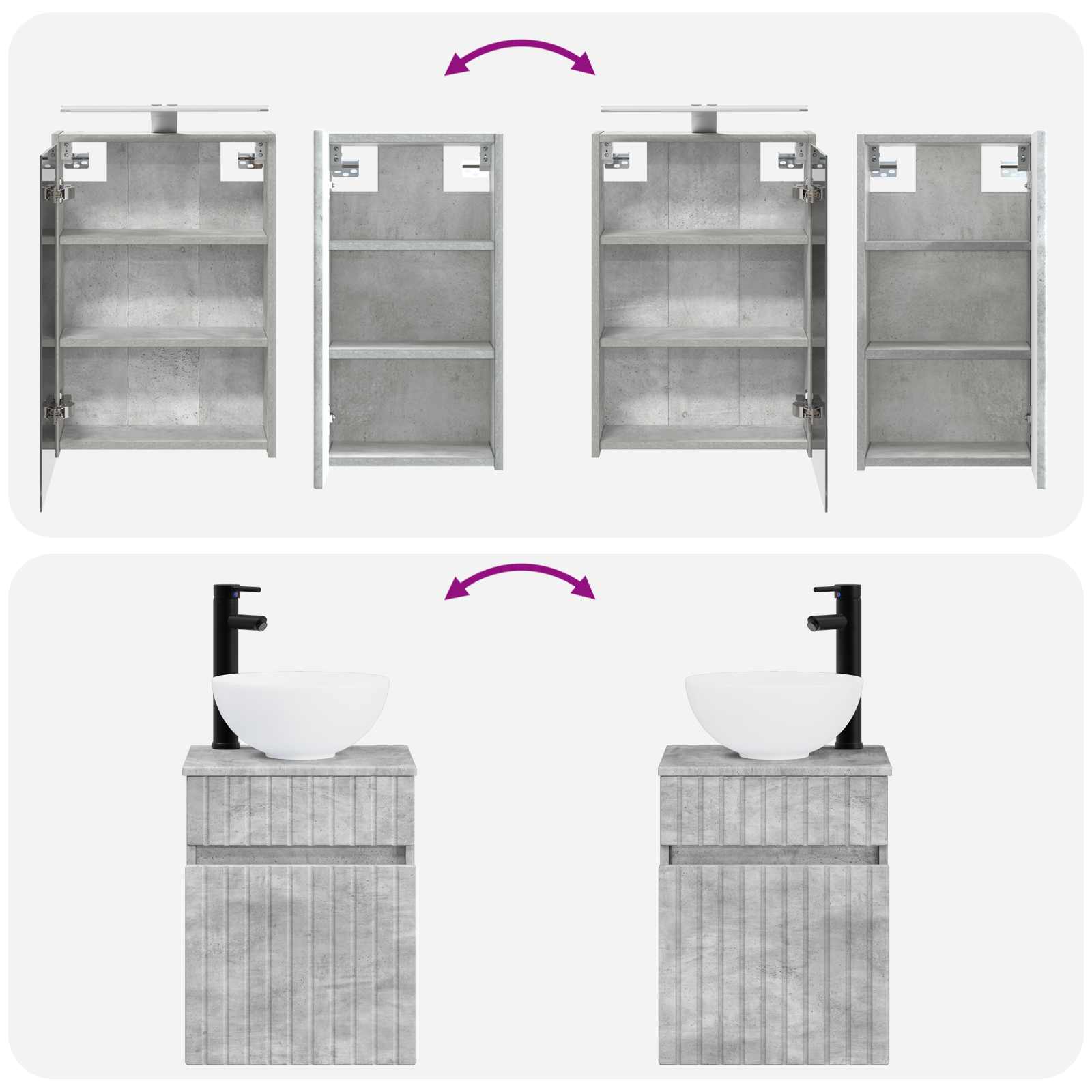 Badezimmerschrank-Set 5 stk. Betongrau Holzwerkstoff