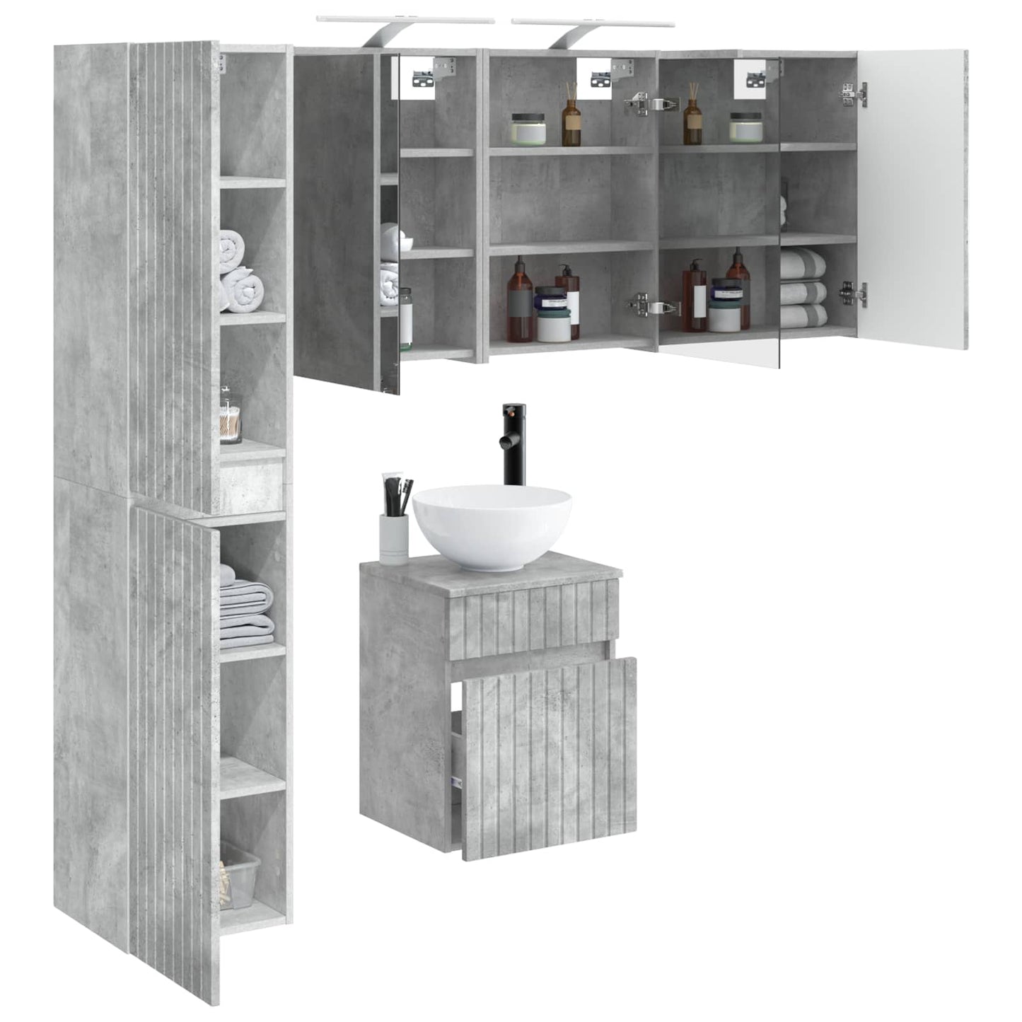 Badezimmerschrank-Set 5 stk. Betongrau Holzwerkstoff