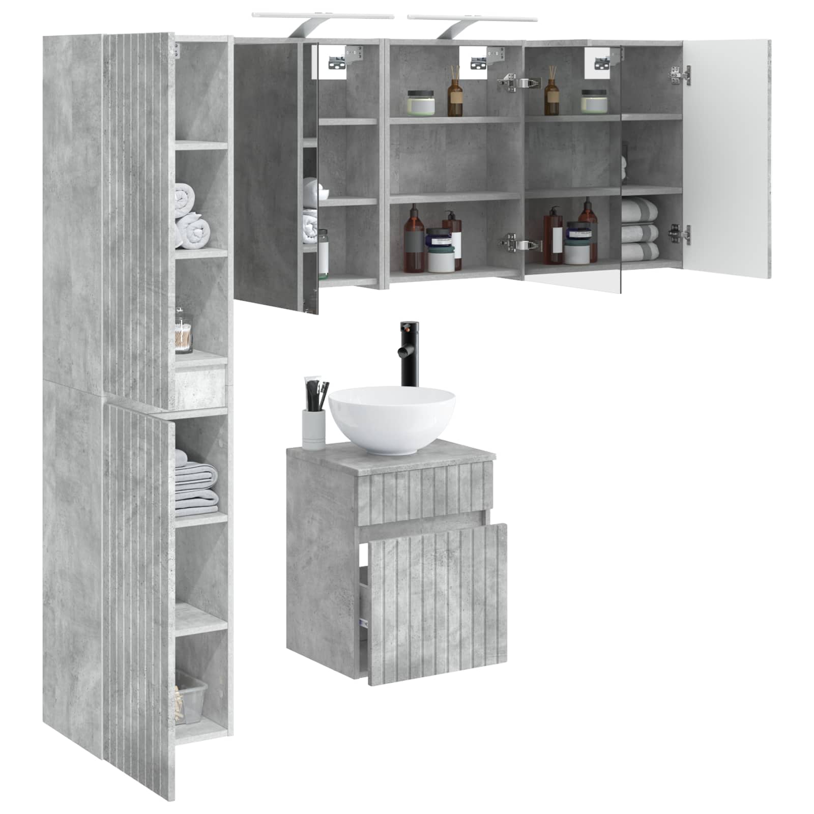 Badezimmerschrank-Set 5 stk. Betongrau Holzwerkstoff