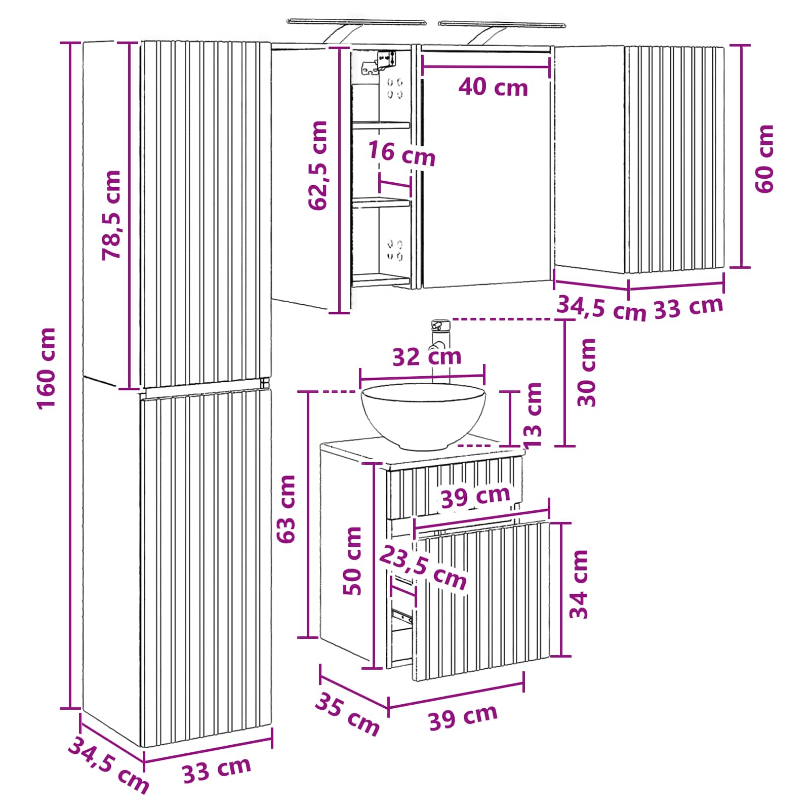 Badezimmerschrank-Set 5 stk. Betongrau Holzwerkstoff