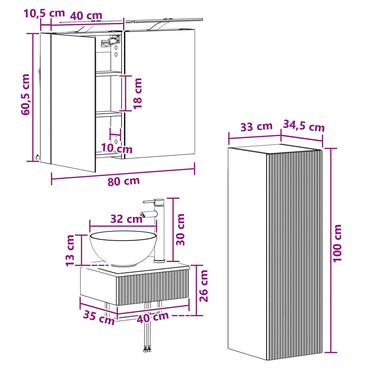 Badezimmerschrank-Set 4 stk. Weiß Holzwerkstoff