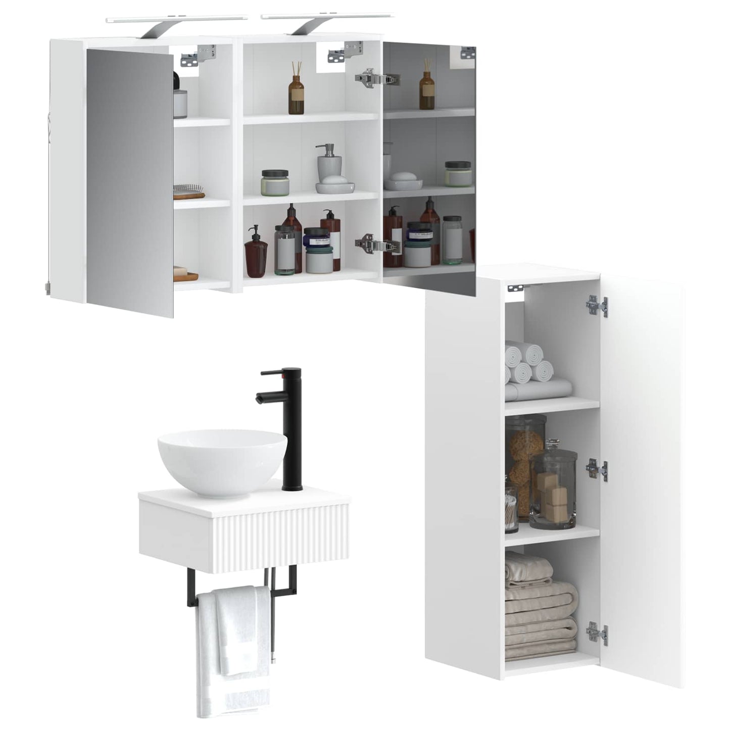 Badezimmerschrank-Set 4 stk. Weiß Holzwerkstoff