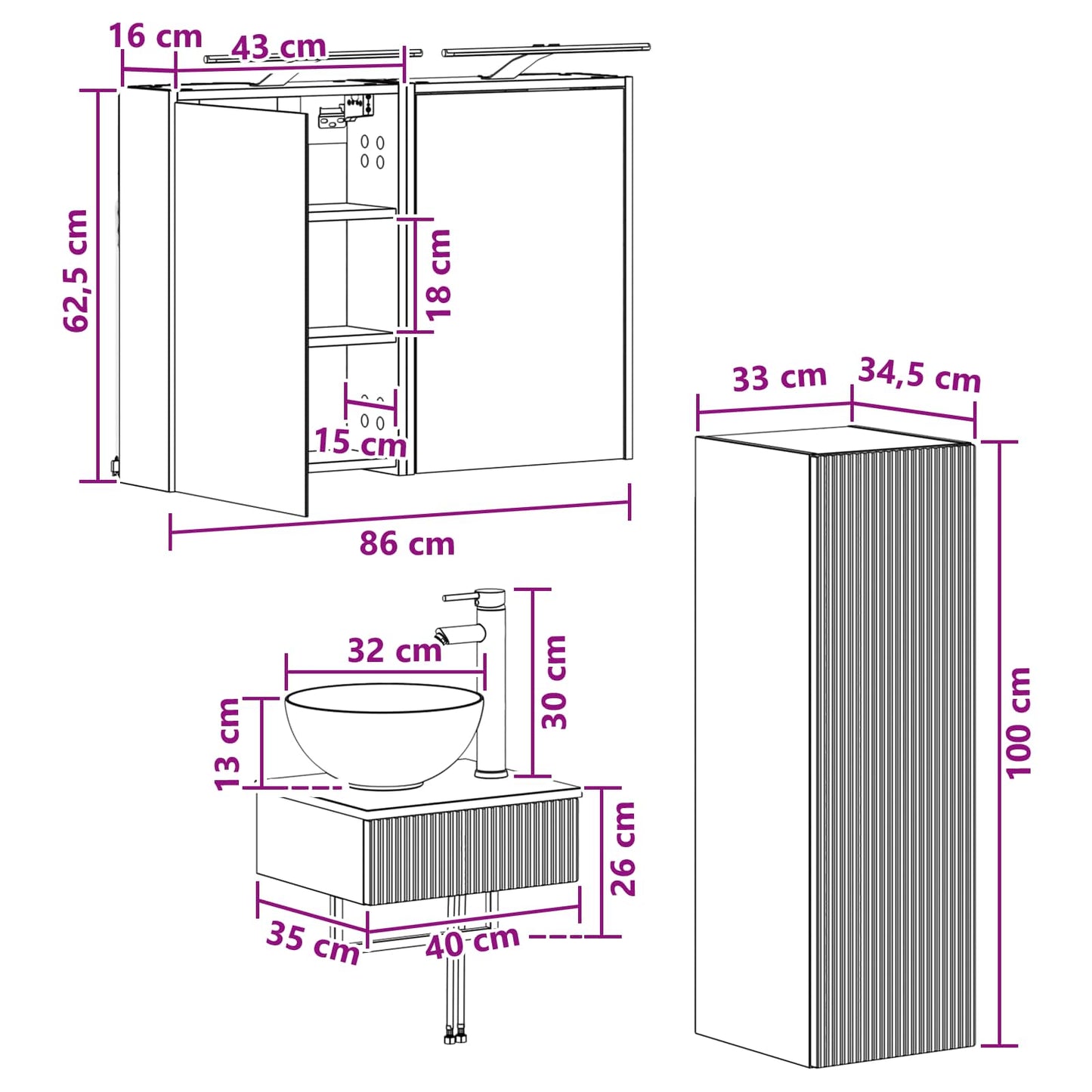 Badezimmerschrank-Set 4 stk. Weiß Holzwerkstoff