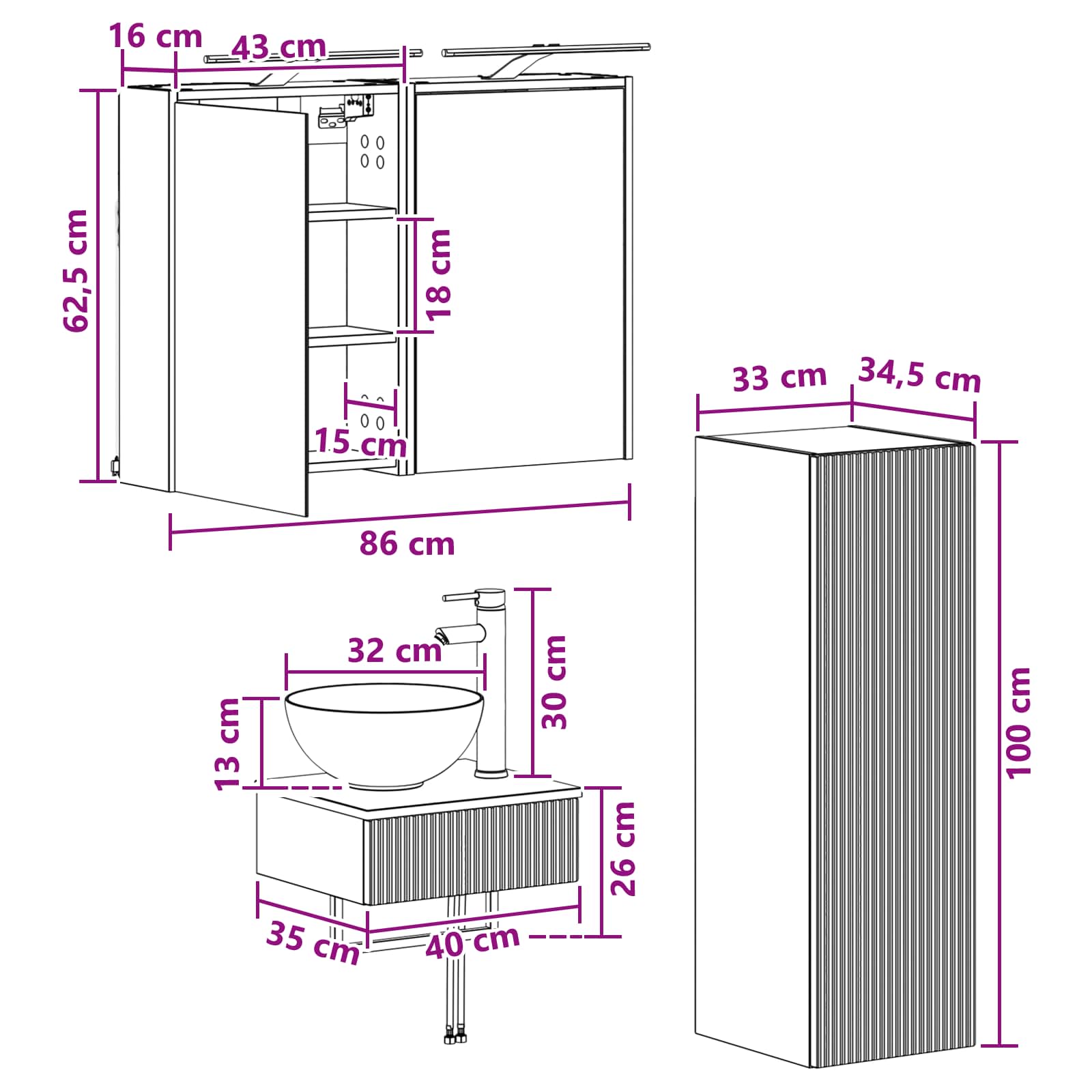 Badezimmerschrank-Set 4 stk. Weiß Holzwerkstoff