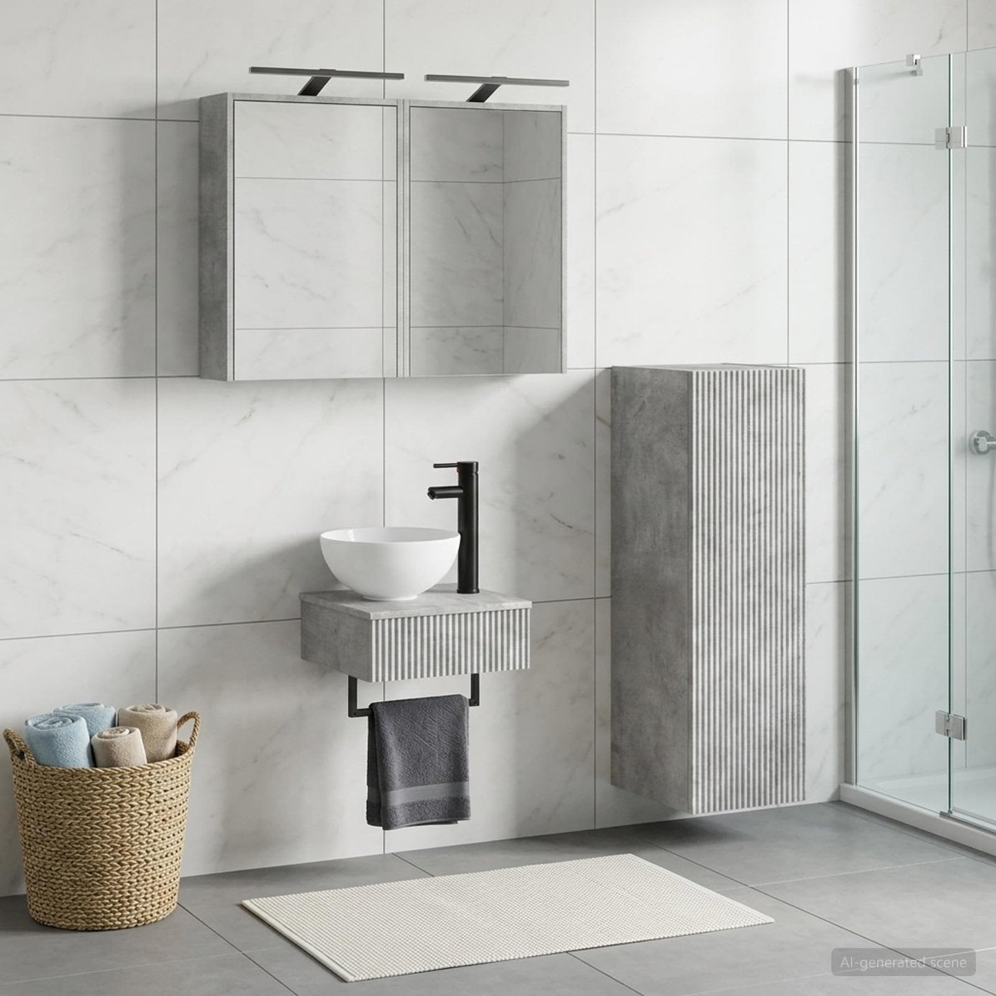 Badezimmerschrank-Set 4 stk. Betongrau Holzwerkstoff