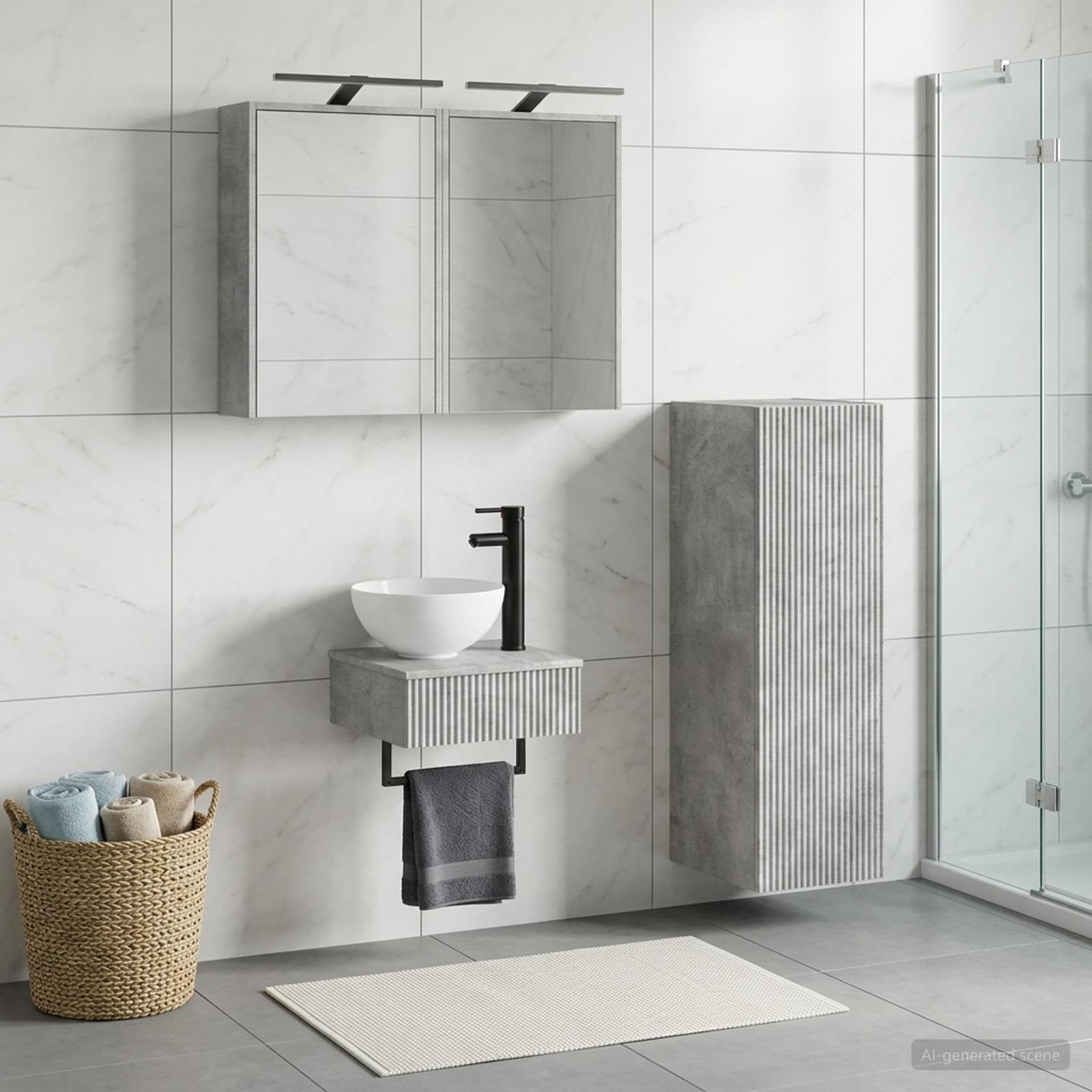 Badezimmerschrank-Set 4 stk. Betongrau Holzwerkstoff