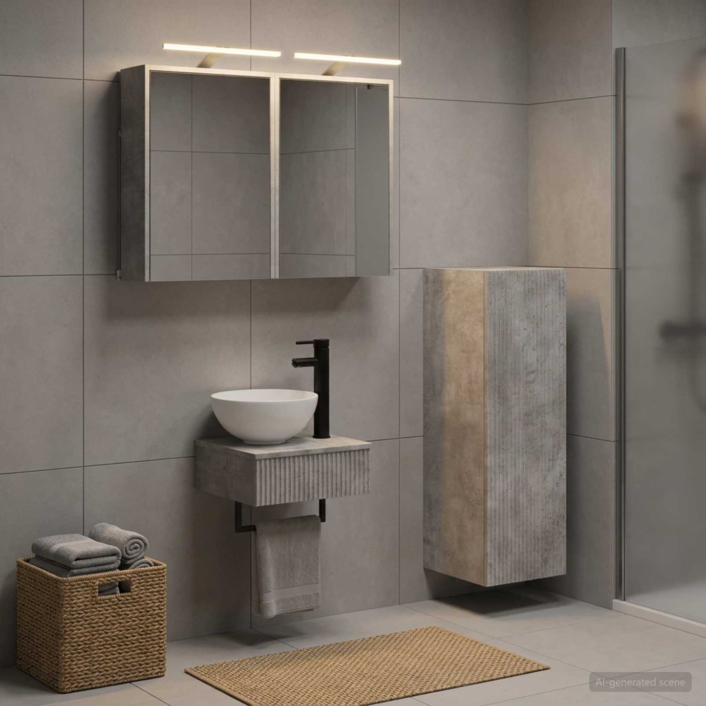 Badezimmerschrank-Set 4 stk. Betongrau Holzwerkstoff