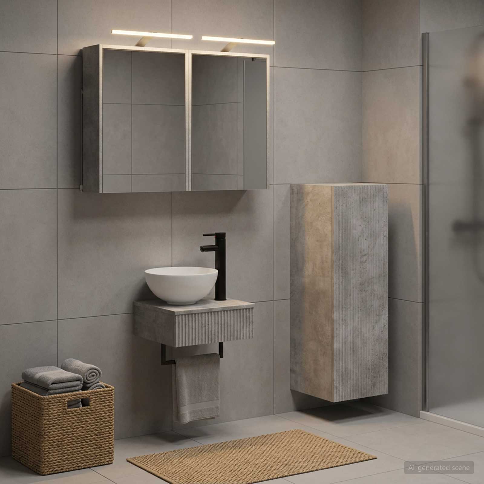 Badezimmerschrank-Set 4 stk. Betongrau Holzwerkstoff