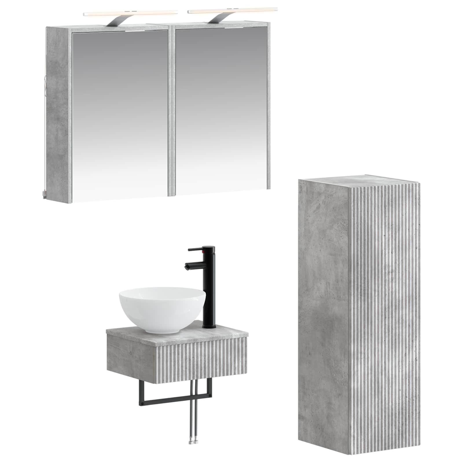 Badezimmerschrank-Set 4 stk. Betongrau Holzwerkstoff