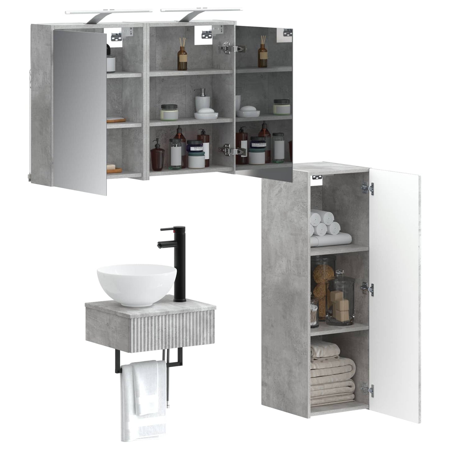 Badezimmerschrank-Set 4 stk. Betongrau Holzwerkstoff