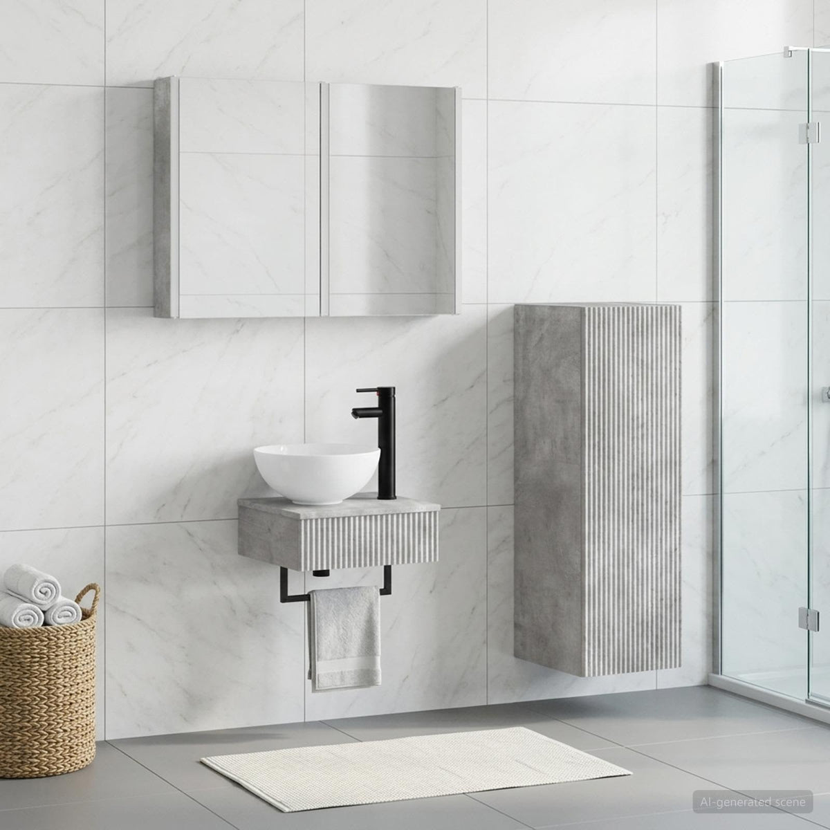 Badezimmerschrank-Set 4 stk. Betongrau Holzwerkstoff