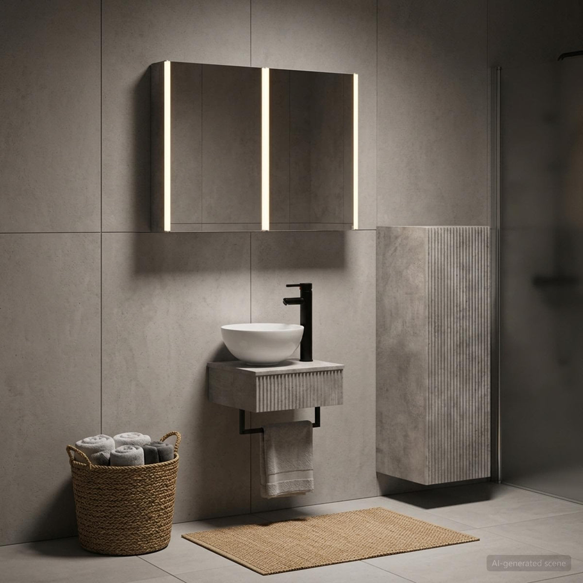 Badezimmerschrank-Set 4 stk. Betongrau Holzwerkstoff