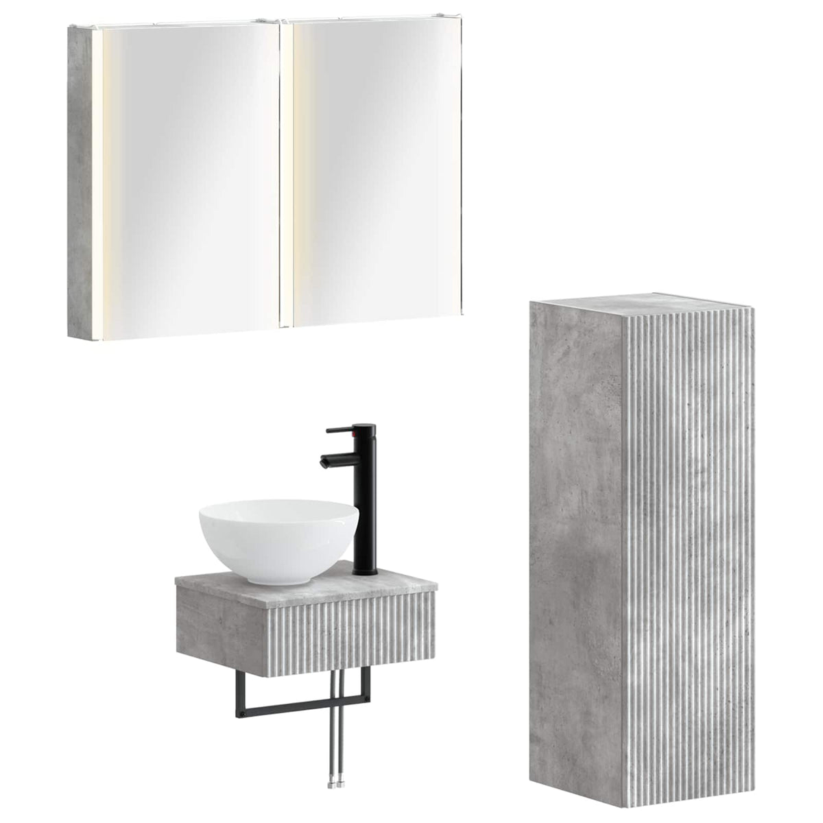 Badezimmerschrank-Set 4 stk. Betongrau Holzwerkstoff