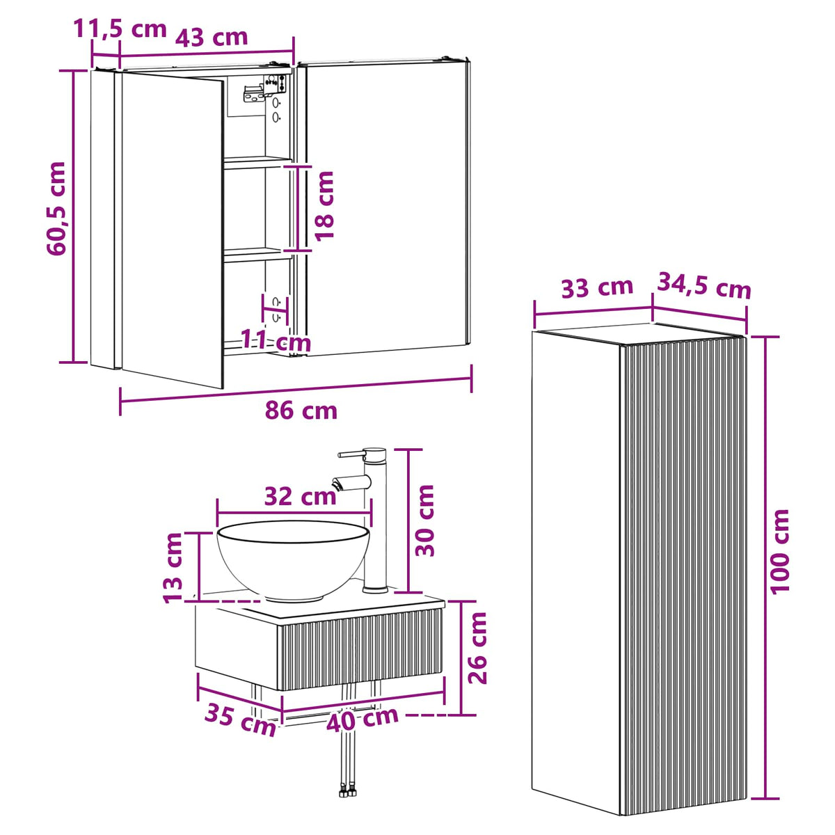 Badezimmerschrank-Set 4 stk. Betongrau Holzwerkstoff