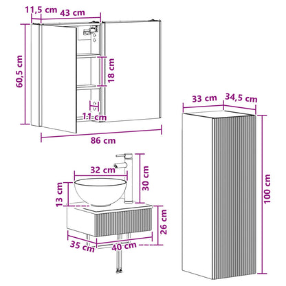 Badezimmerschrank-Set 4 stk. Betongrau Holzwerkstoff