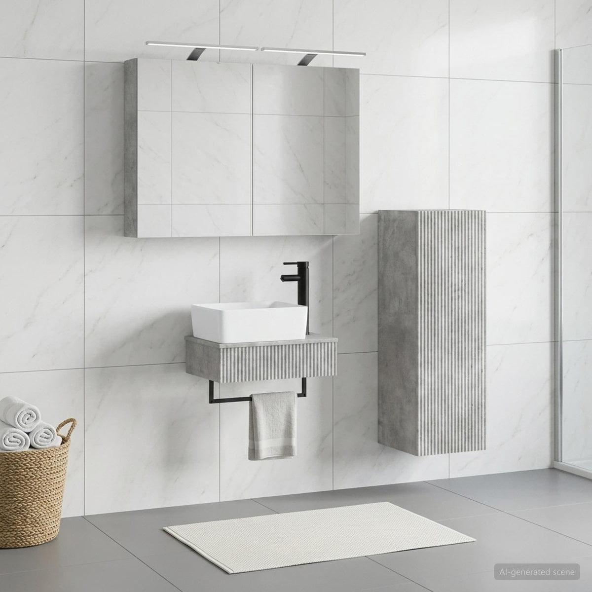 Badezimmerschrank-Set 4 stk. Betongrau Holzwerkstoff