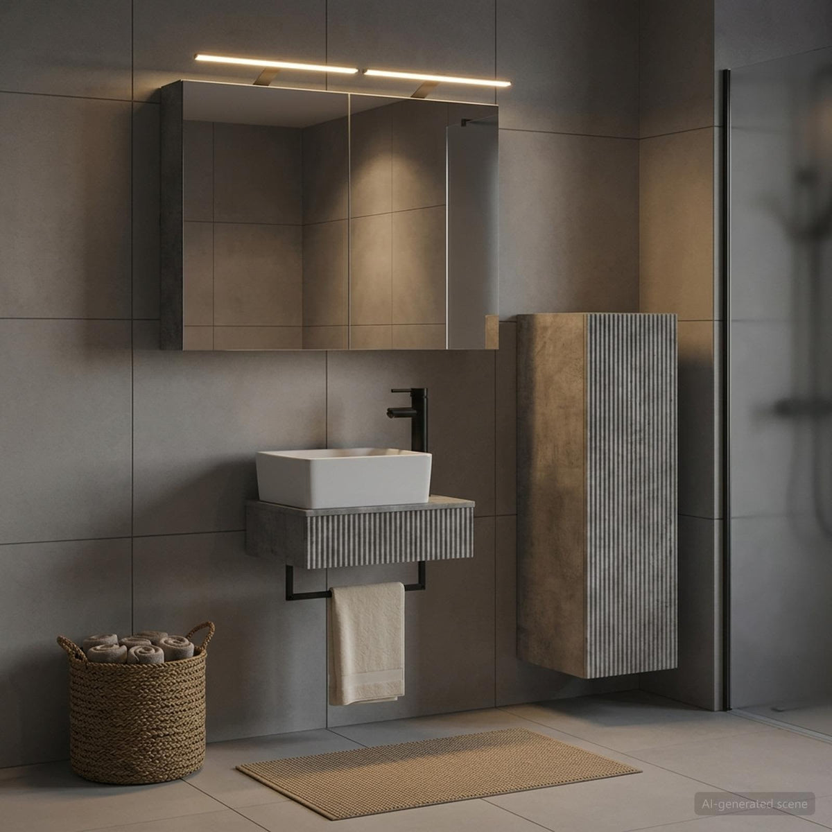 Badezimmerschrank-Set 4 stk. Betongrau Holzwerkstoff