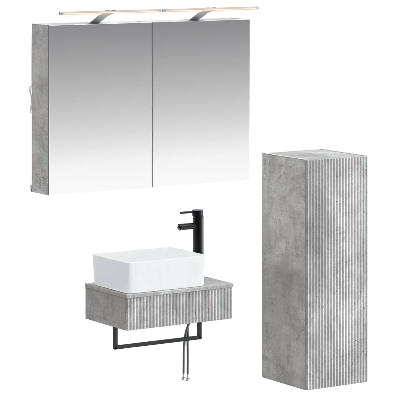 Badezimmerschrank-Set 4 stk. Betongrau Holzwerkstoff