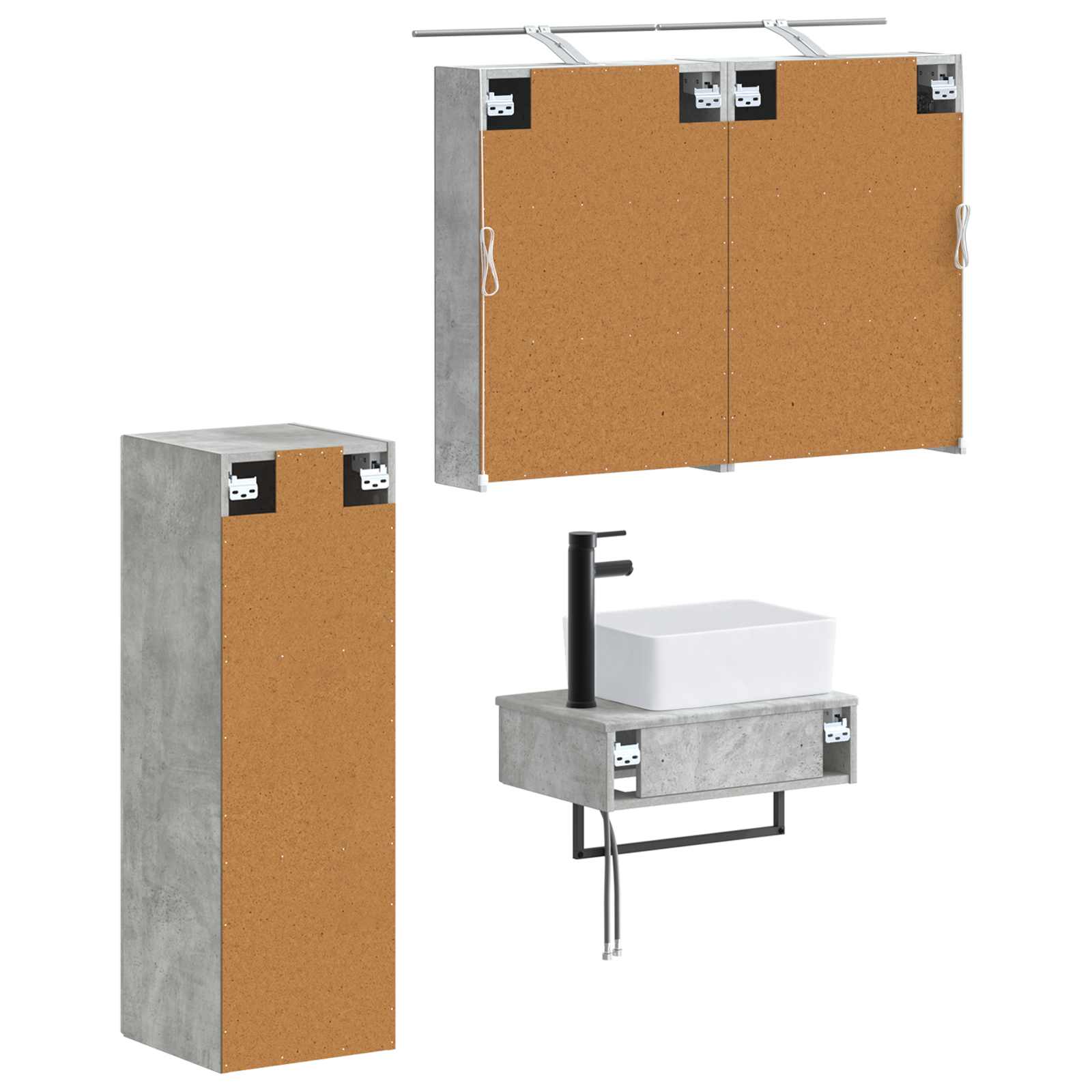 Badezimmerschrank-Set 4 stk. Betongrau Holzwerkstoff