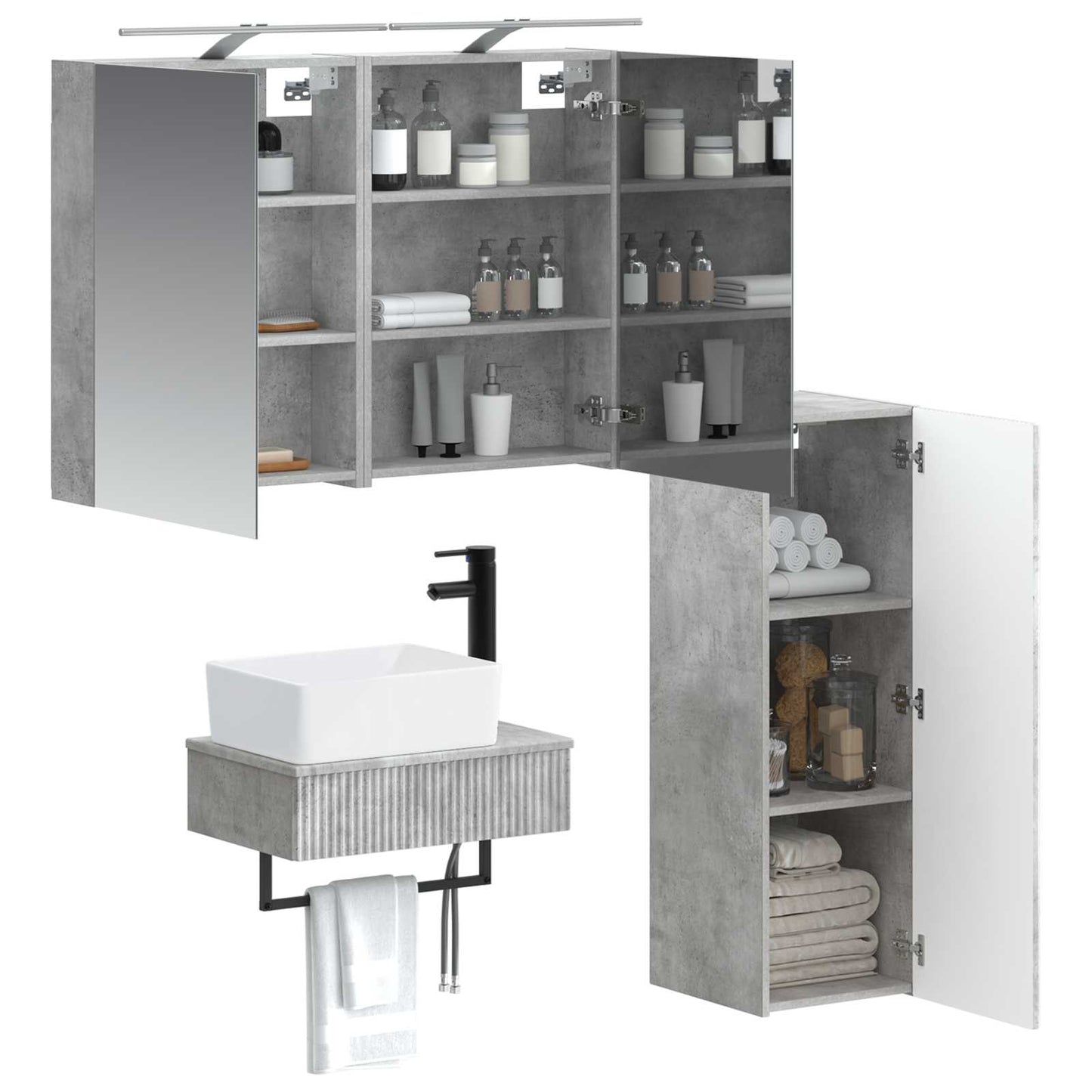 Badezimmerschrank-Set 4 stk. Betongrau Holzwerkstoff