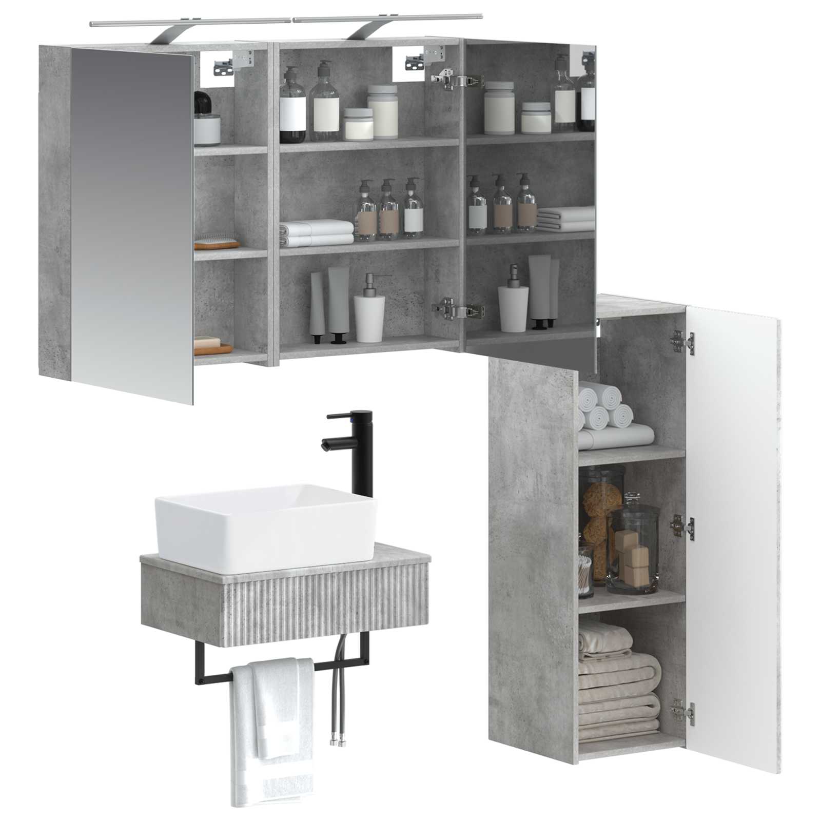 Badezimmerschrank-Set 4 stk. Betongrau Holzwerkstoff