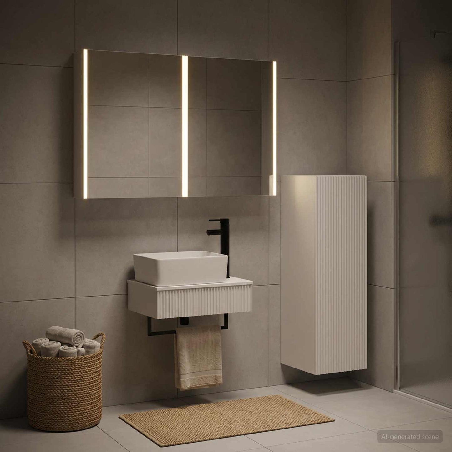Badezimmermöbel-Set 4 stk. Weiß Ingenieurholz und Glas