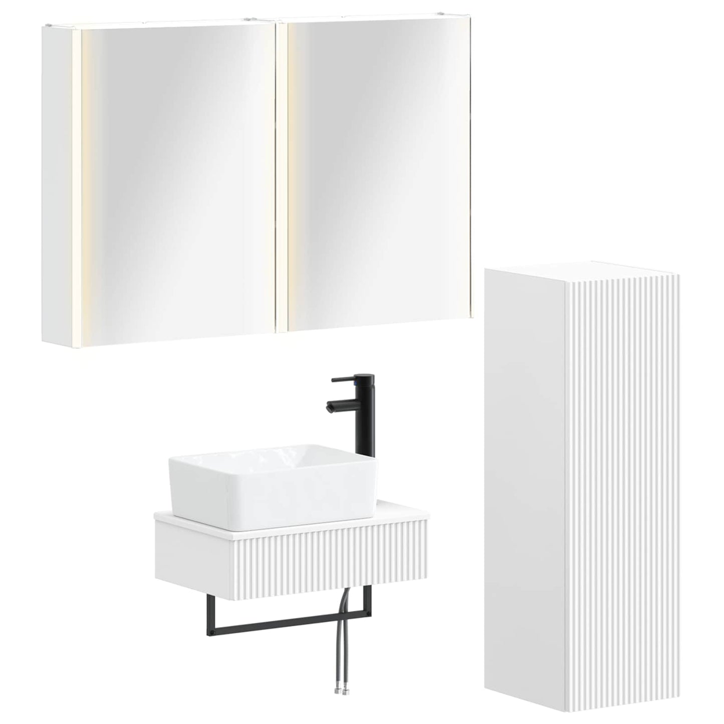 Badezimmermöbel-Set 4 stk. Weiß Ingenieurholz und Glas