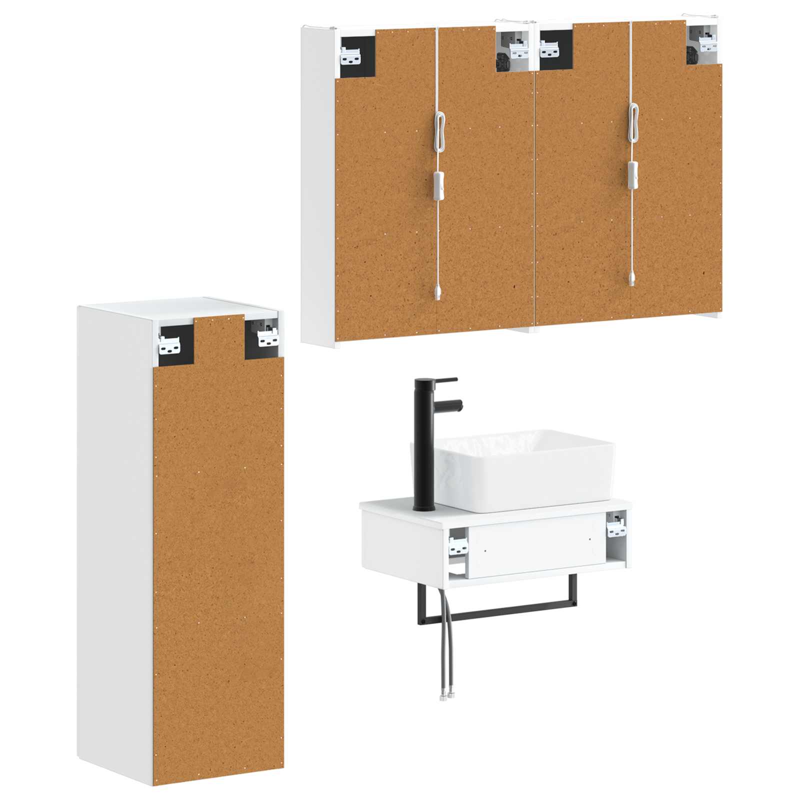 Badezimmermöbel-Set 4 stk. Weiß Ingenieurholz und Glas