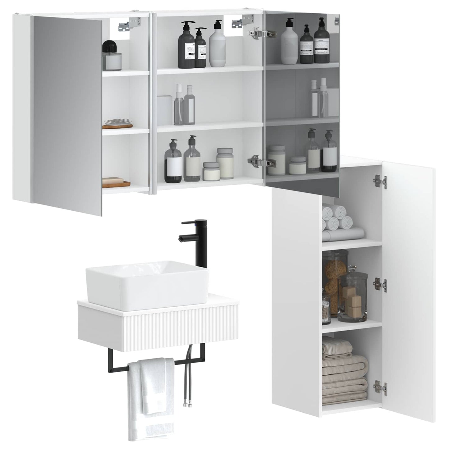 Badezimmermöbel-Set 4 stk. Weiß Ingenieurholz und Glas