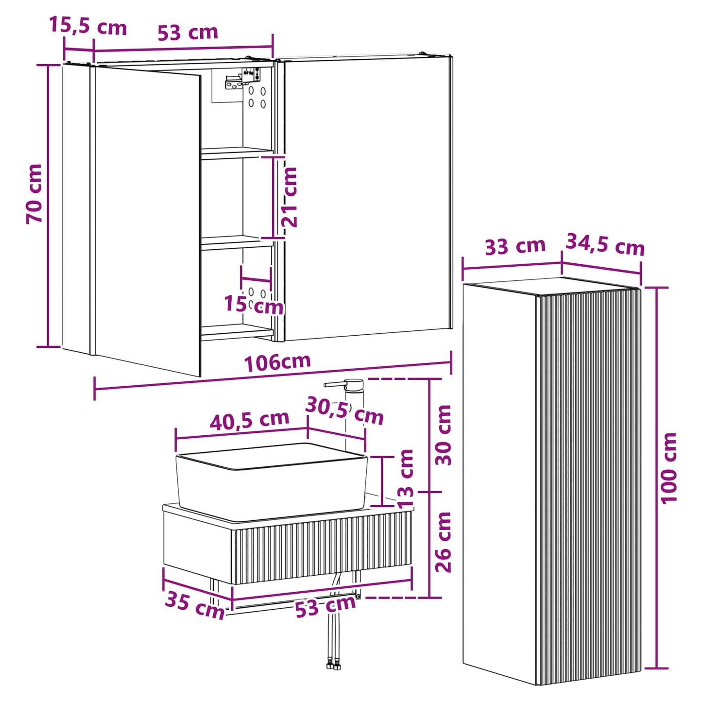 Badezimmermöbel-Set 4 stk. Weiß Ingenieurholz und Glas
