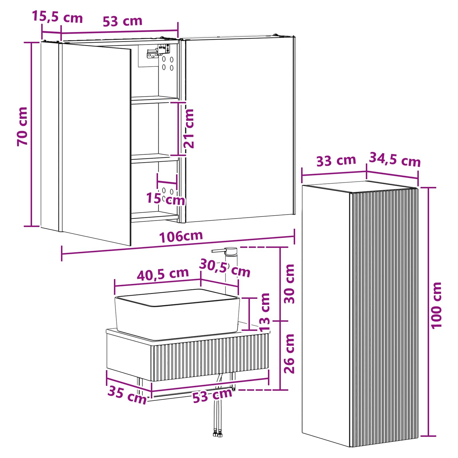 Badezimmermöbel-Set 4 stk. Weiß Ingenieurholz und Glas
