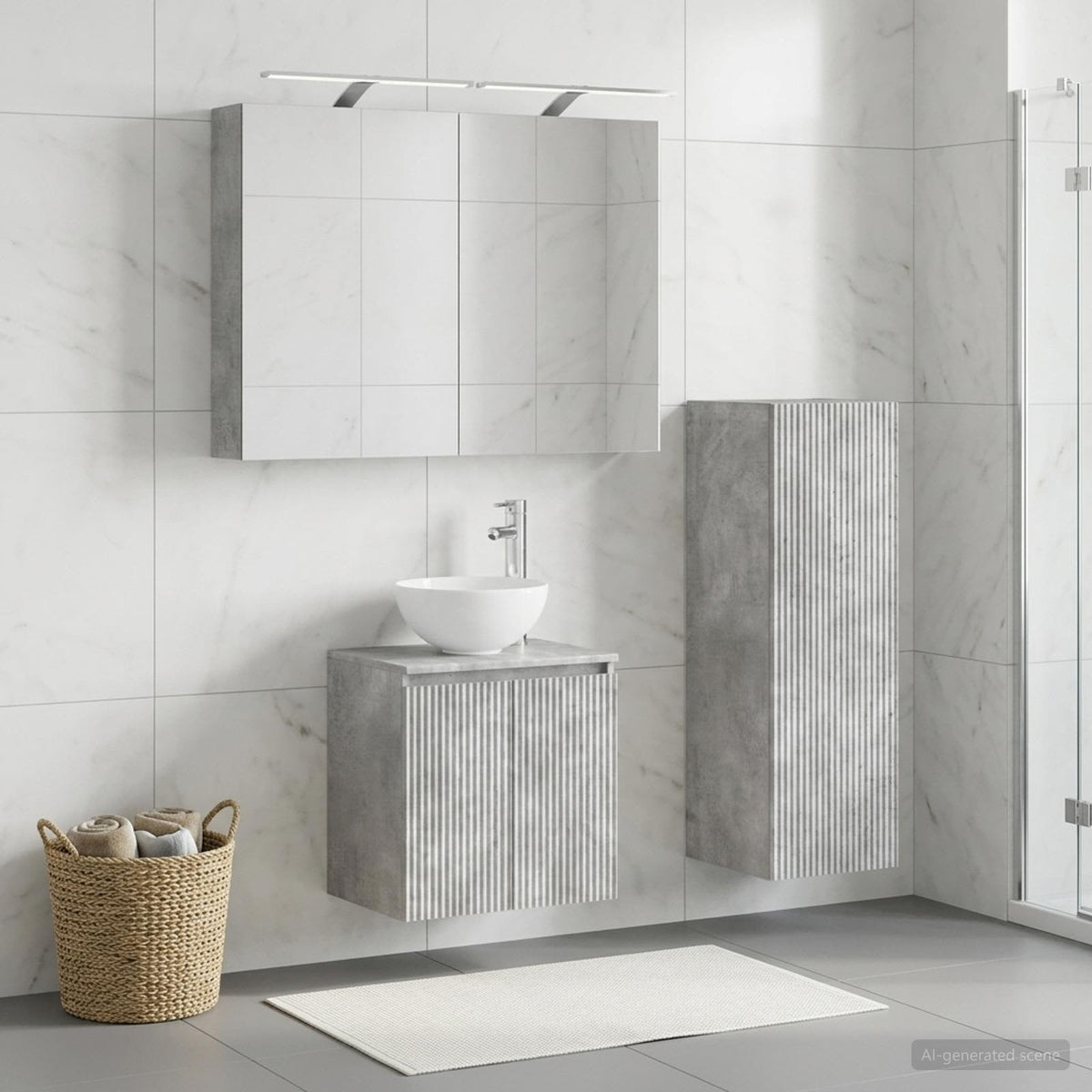 Badezimmermöbel-Set 4 stk. Betongrau Ingenieurholz und Glas
