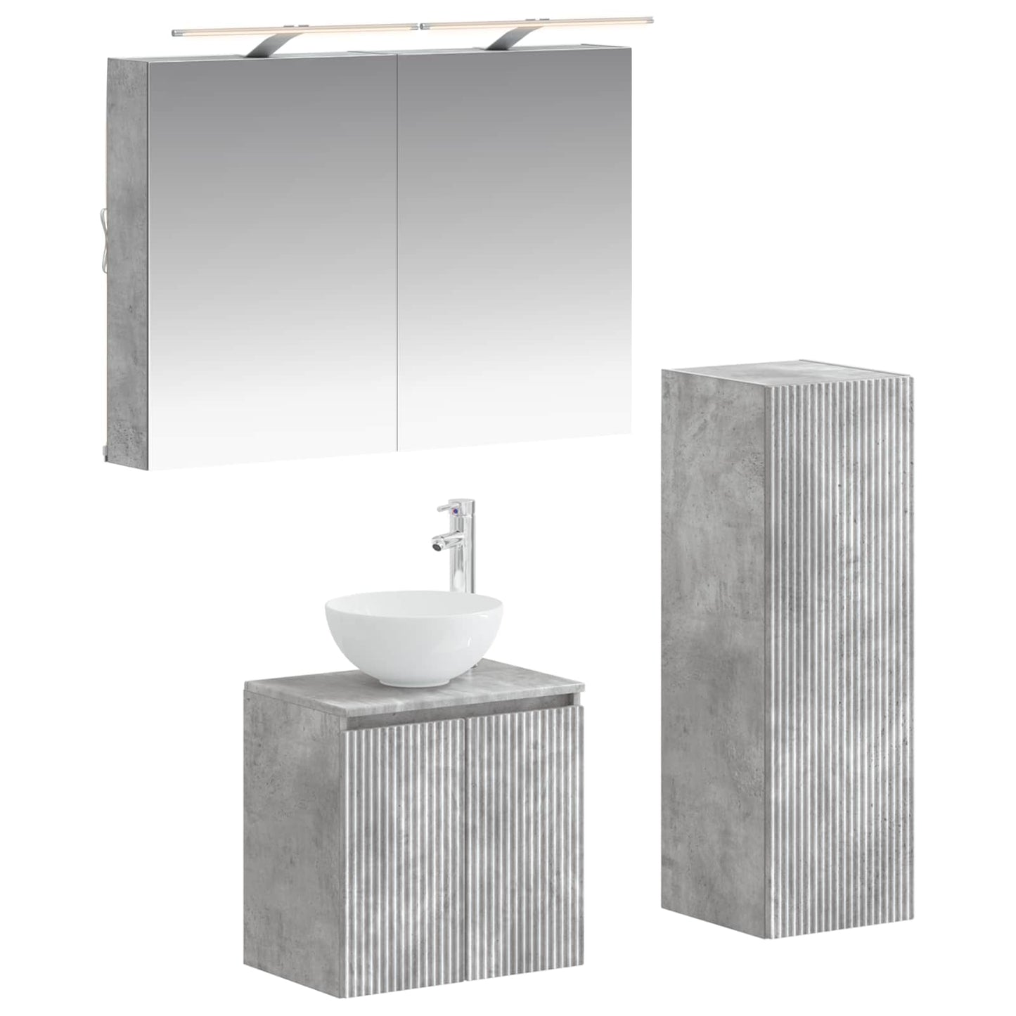 Badezimmermöbel-Set 4 stk. Betongrau Ingenieurholz und Glas