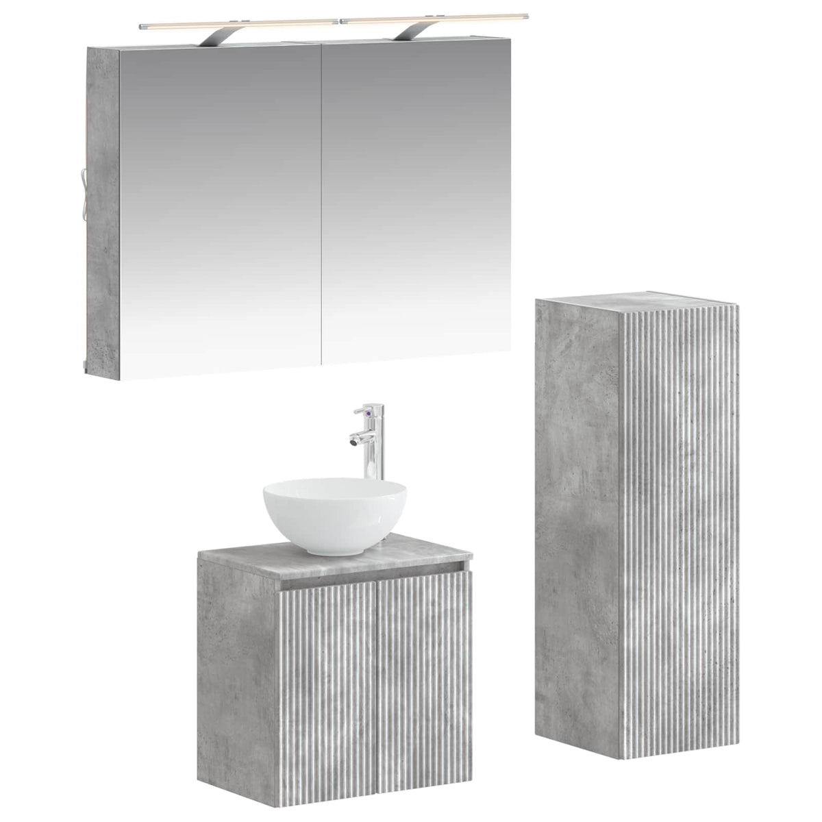 Badezimmermöbel-Set 4 stk. Betongrau Ingenieurholz und Glas