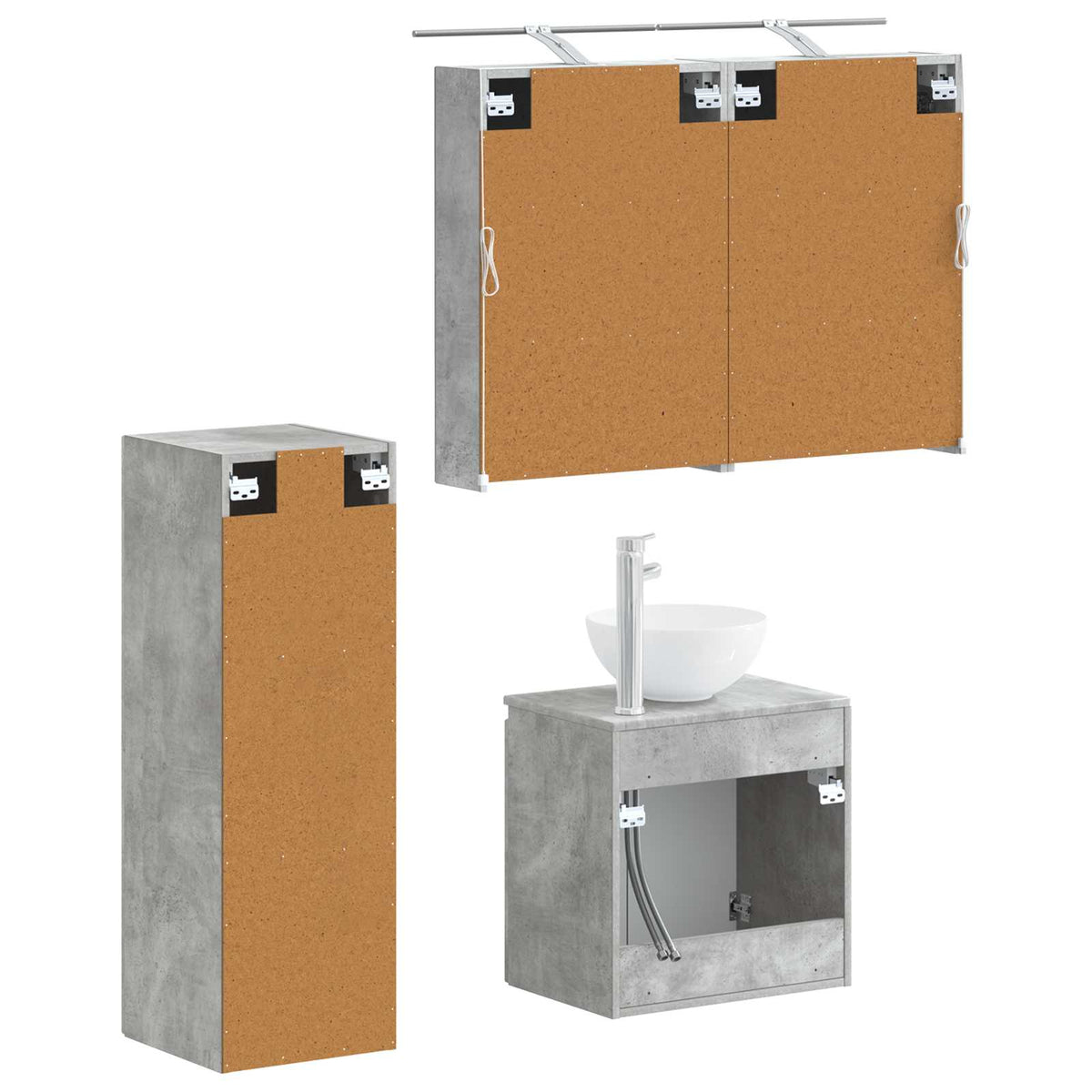 Badezimmermöbel-Set 4 stk. Betongrau Ingenieurholz und Glas