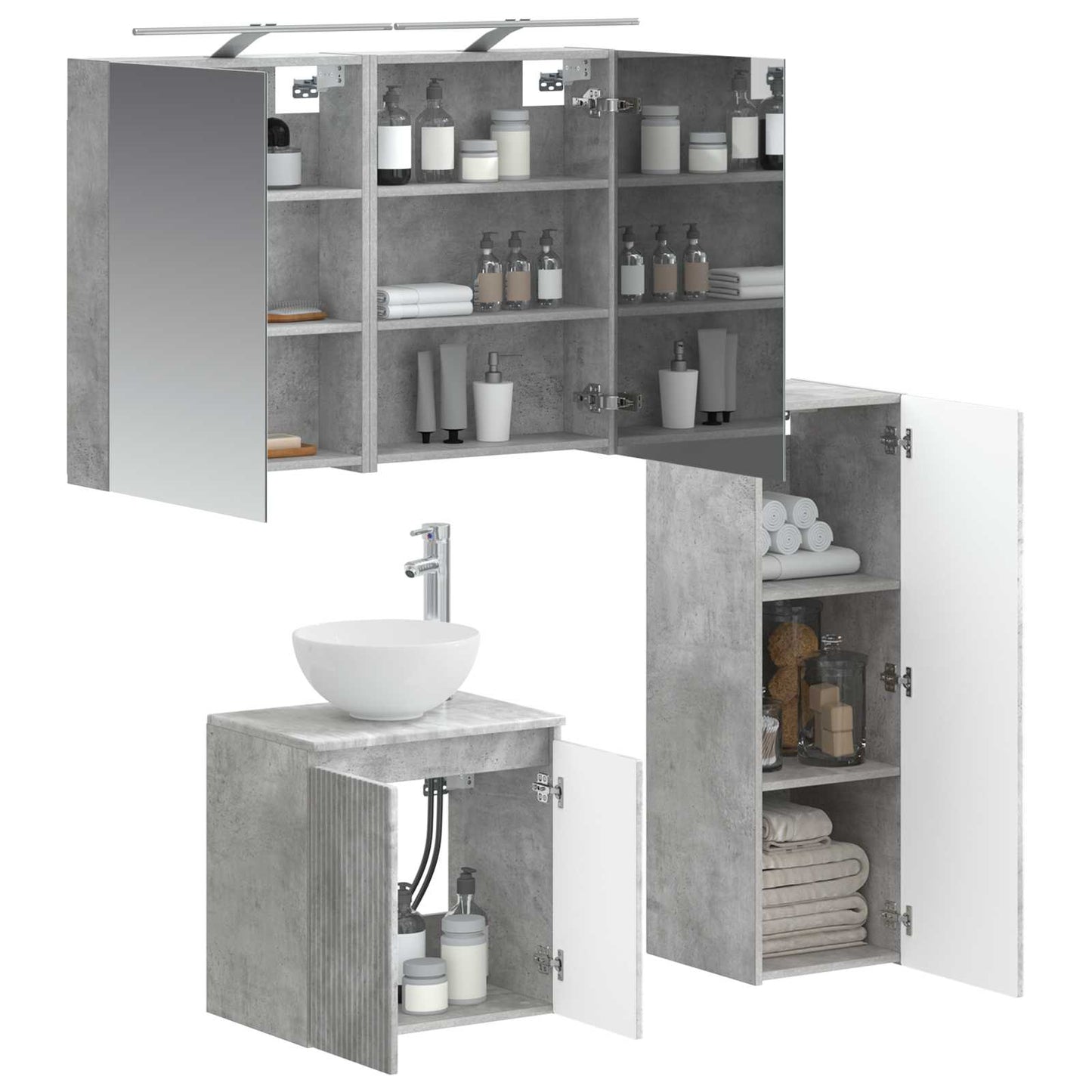 Badezimmermöbel-Set 4 stk. Betongrau Ingenieurholz und Glas