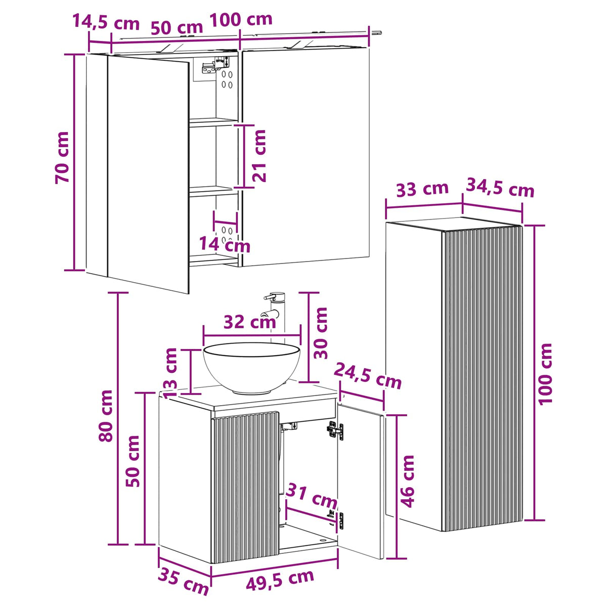 Badezimmermöbel-Set 4 stk. Betongrau Ingenieurholz und Glas