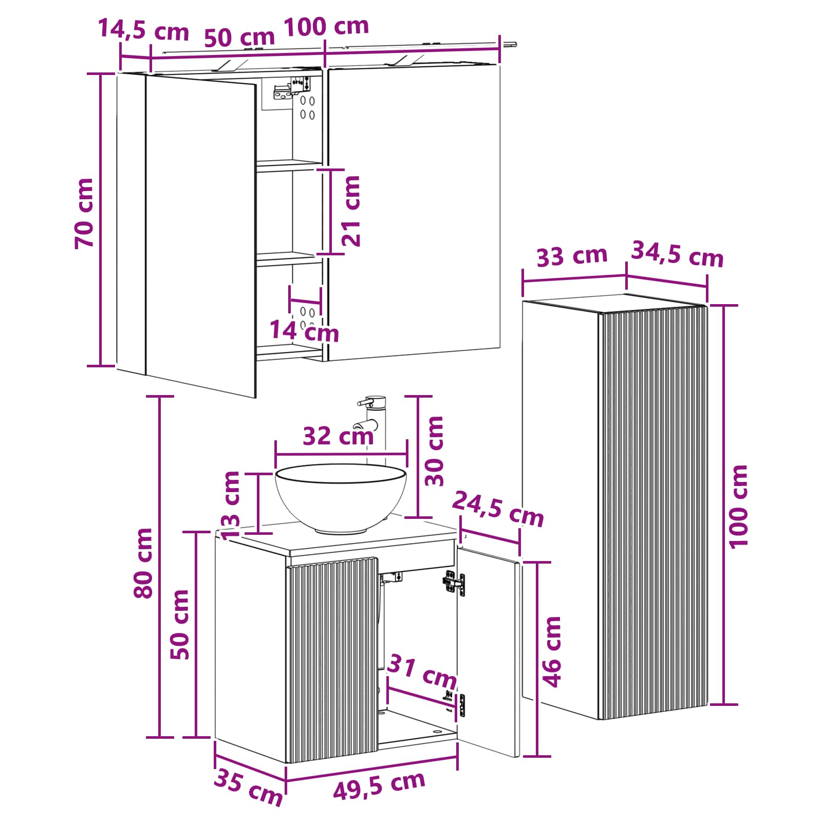 Badezimmermöbel-Set 4 stk. Betongrau Ingenieurholz und Glas