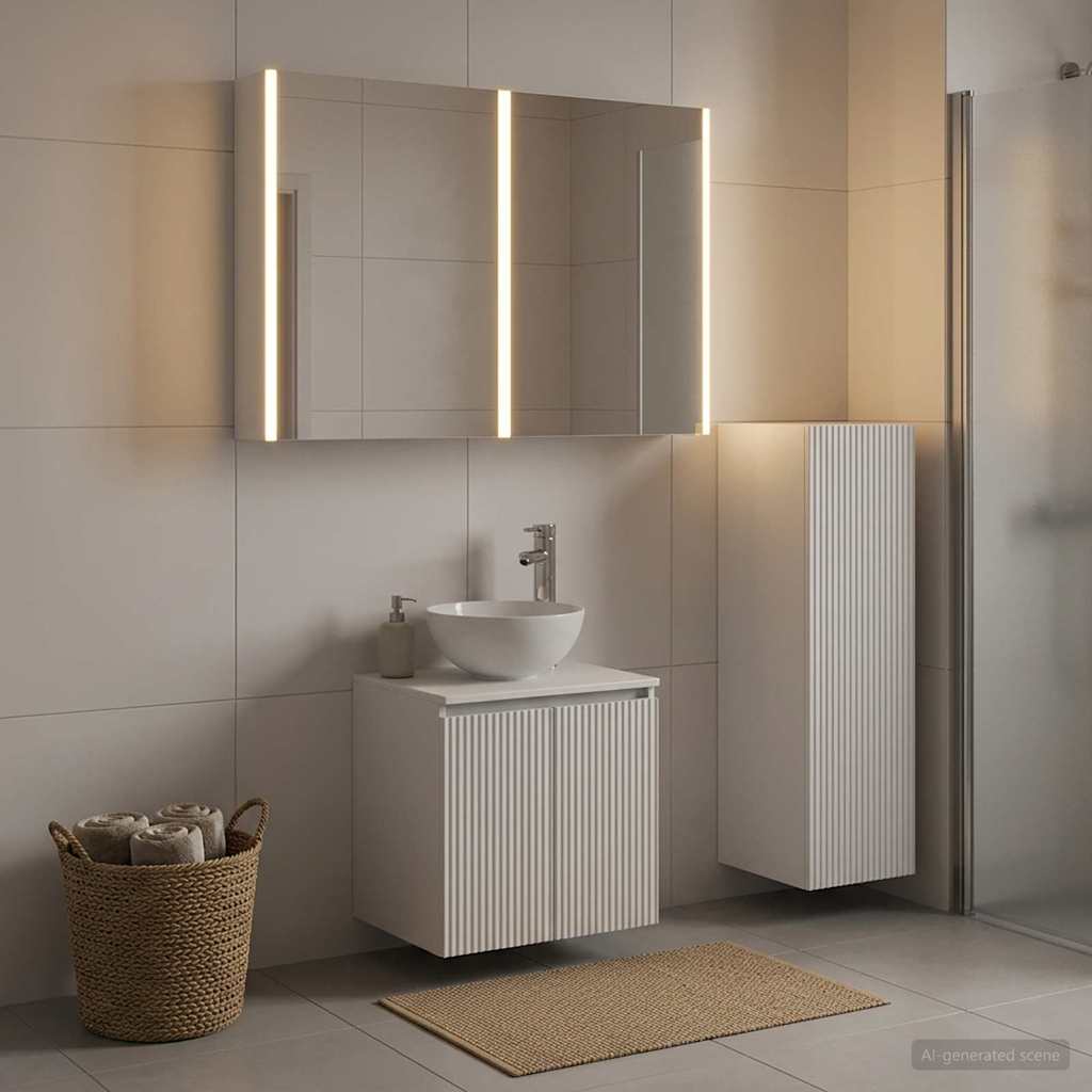 Badezimmermöbel-Set 4 stk. Weiß Ingenieurholz und Glas