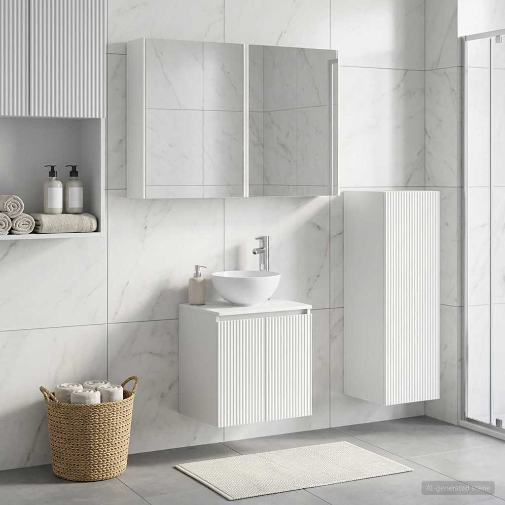 Badezimmermöbel-Set 4 stk. Weiß Ingenieurholz und Glas