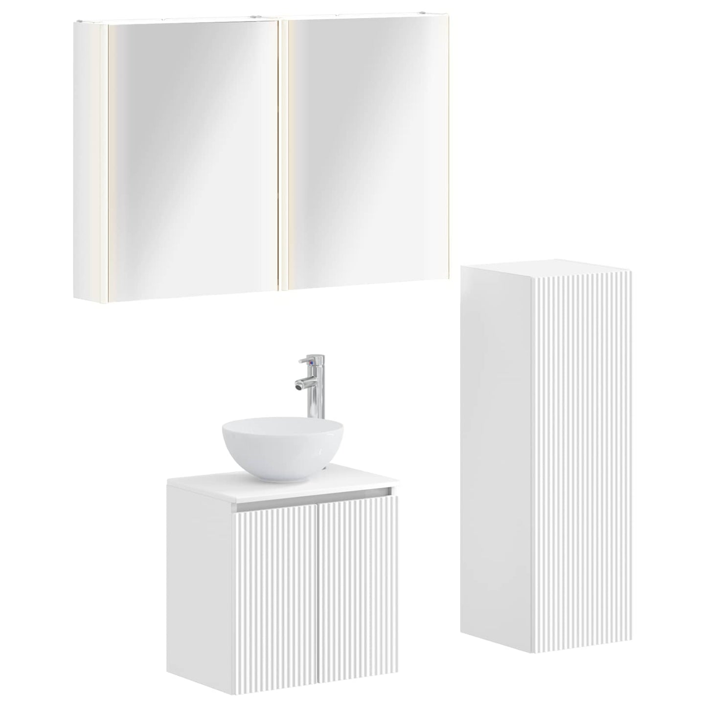 Badezimmermöbel-Set 4 stk. Weiß Ingenieurholz und Glas