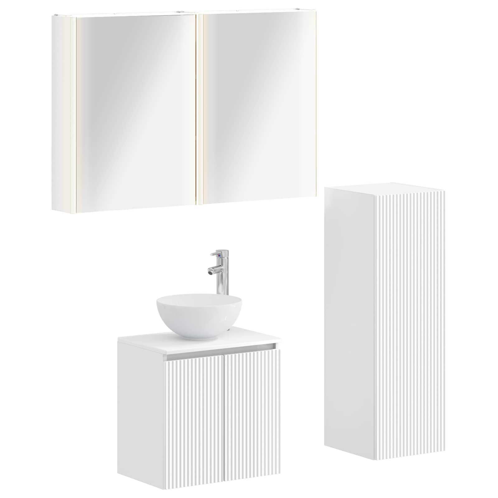 Badezimmermöbel-Set 4 stk. Weiß Ingenieurholz und Glas