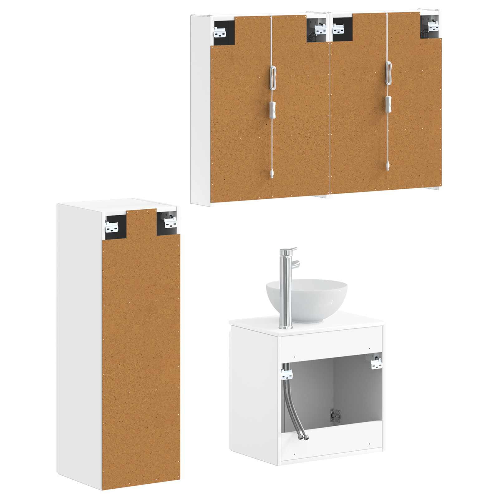 Badezimmermöbel-Set 4 stk. Weiß Ingenieurholz und Glas