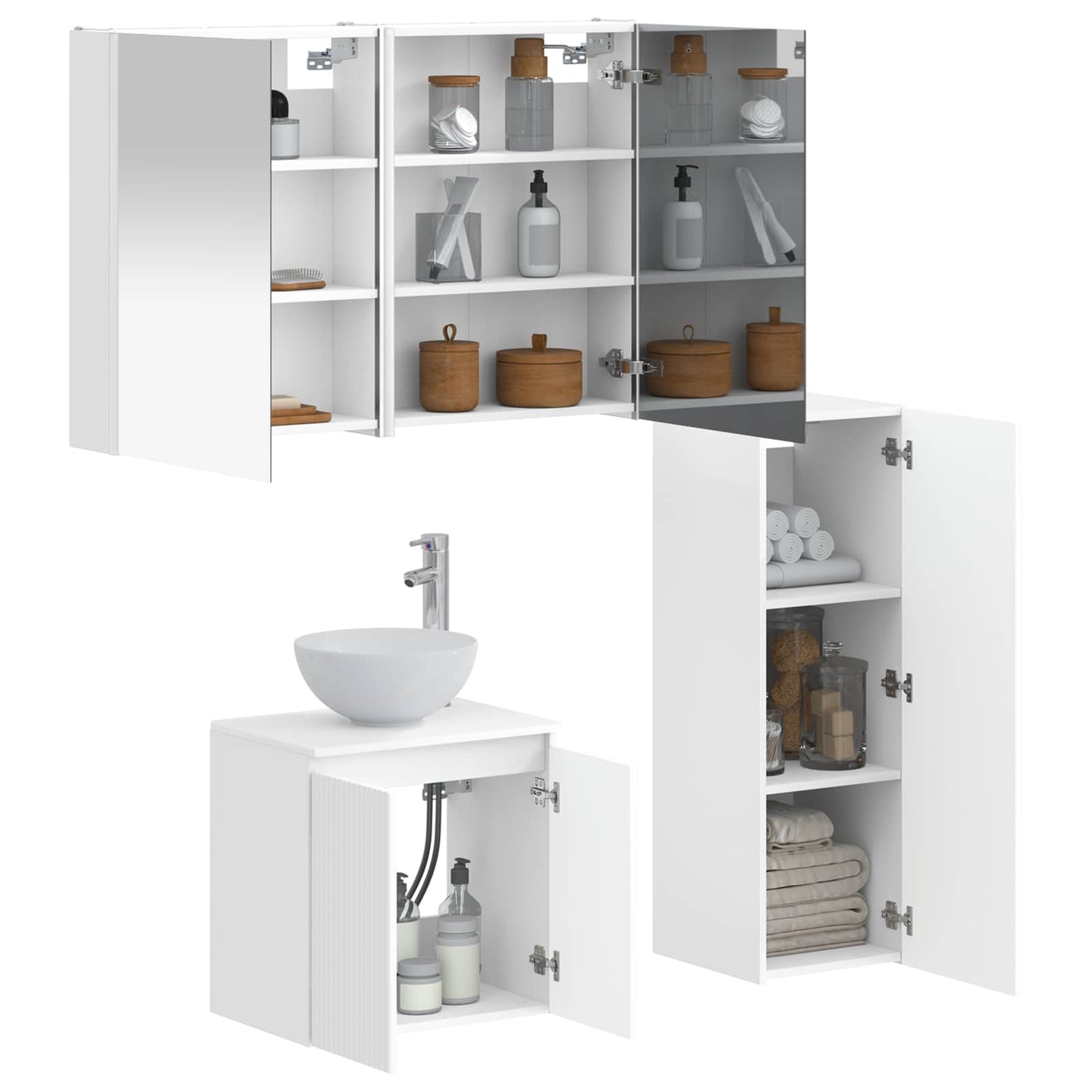 Badezimmermöbel-Set 4 stk. Weiß Ingenieurholz und Glas