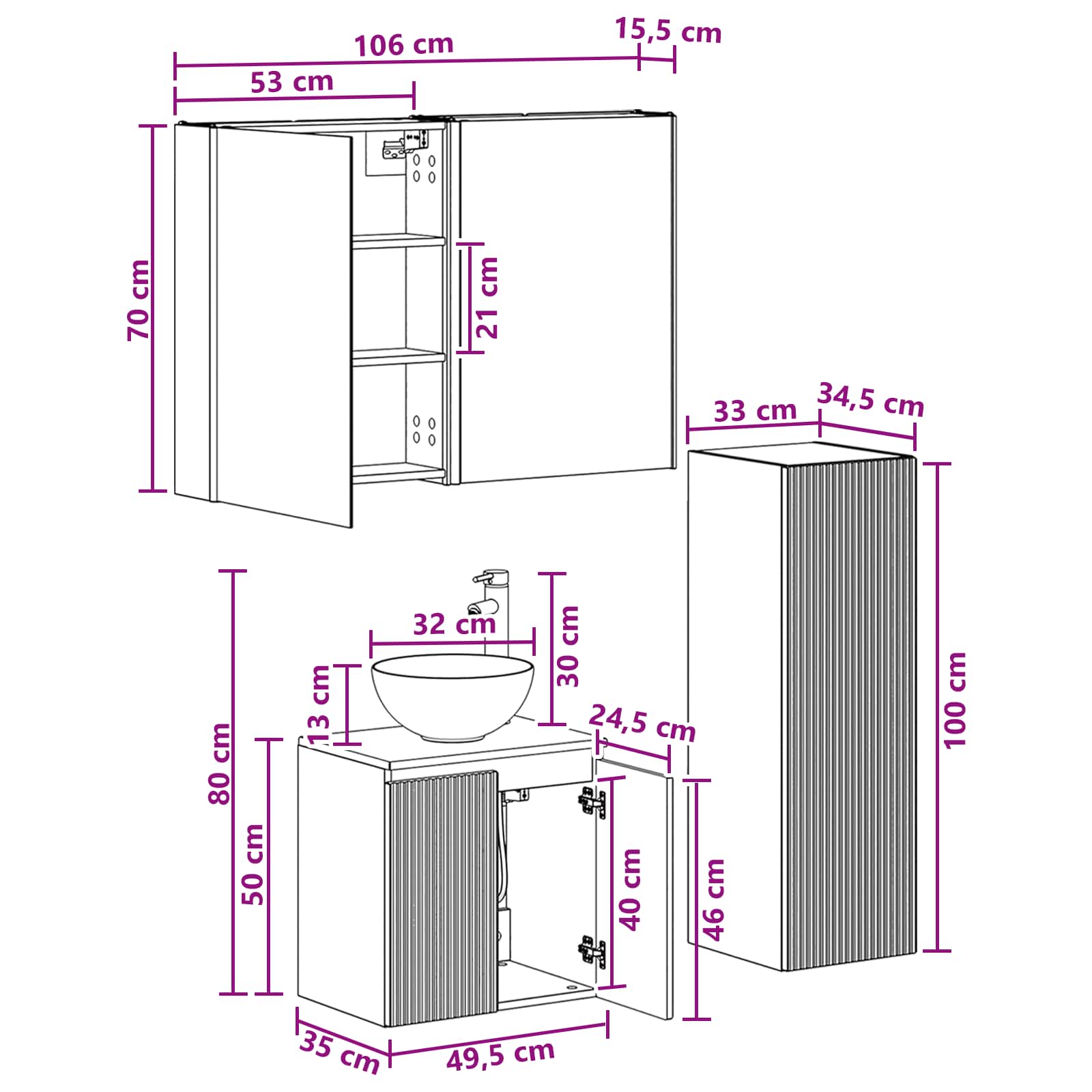 Badezimmermöbel-Set 4 stk. Weiß Ingenieurholz und Glas
