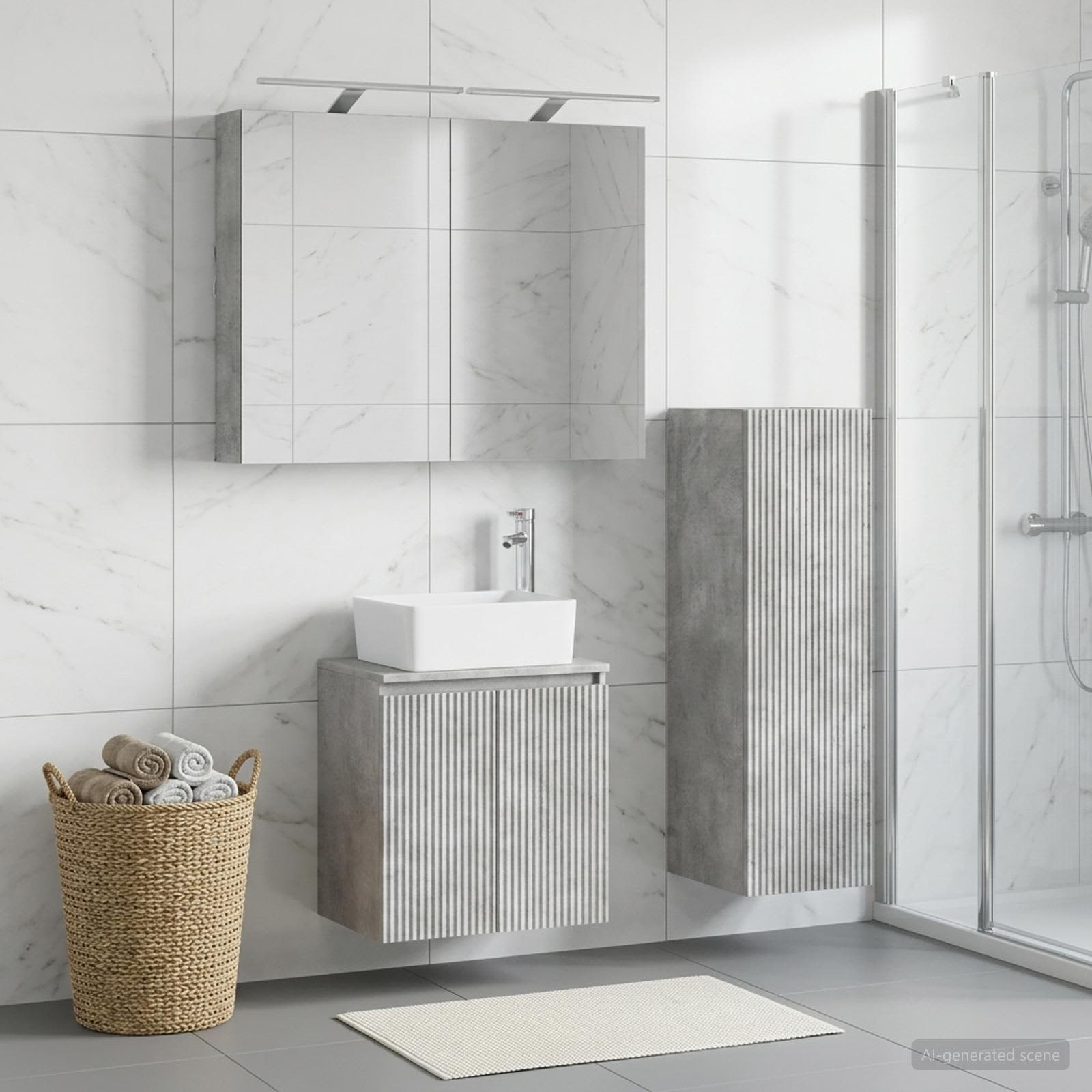 Badezimmermöbel-Set 4 stk. Betongrau Ingenieurholz und Glas