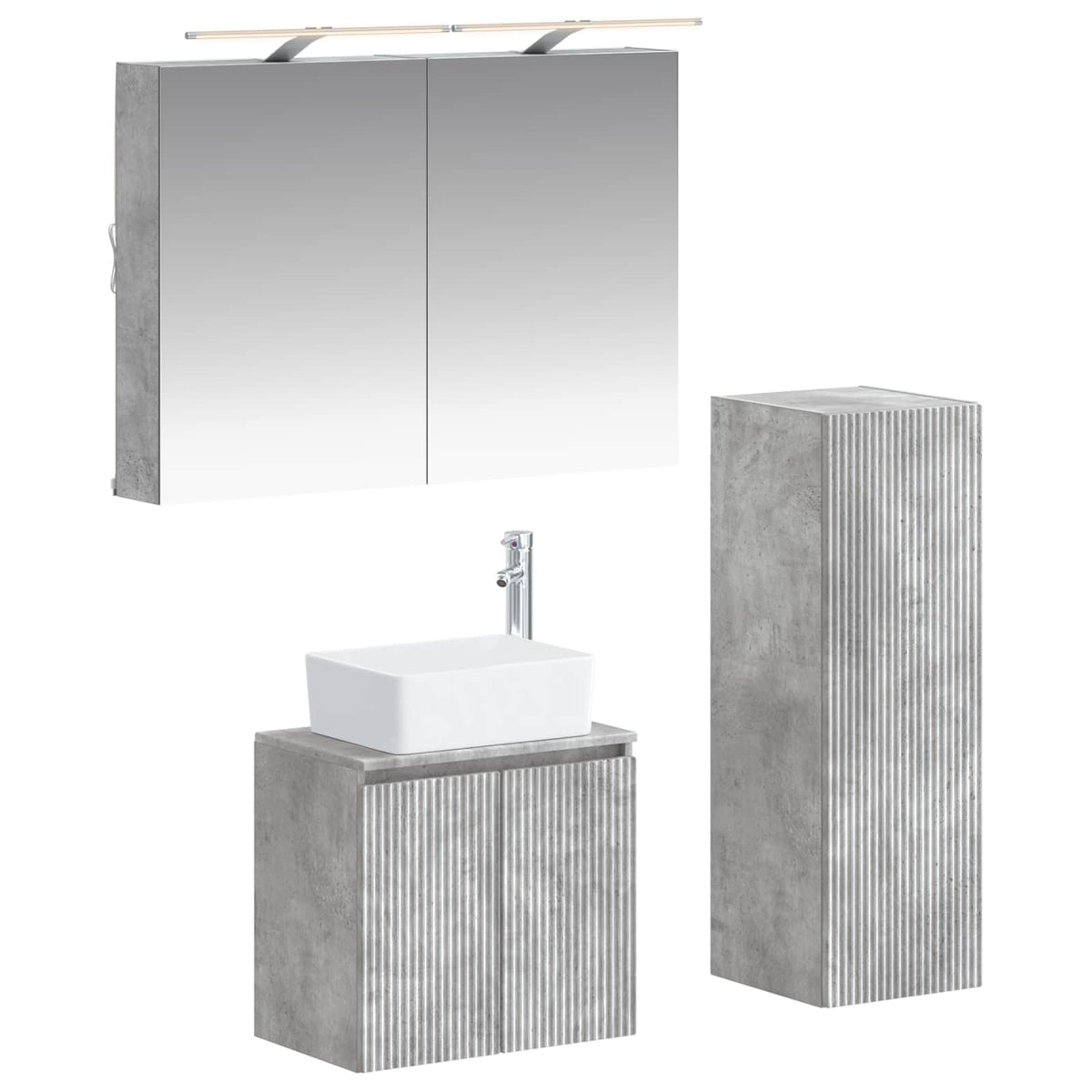 Badezimmermöbel-Set 4 stk. Betongrau Ingenieurholz und Glas