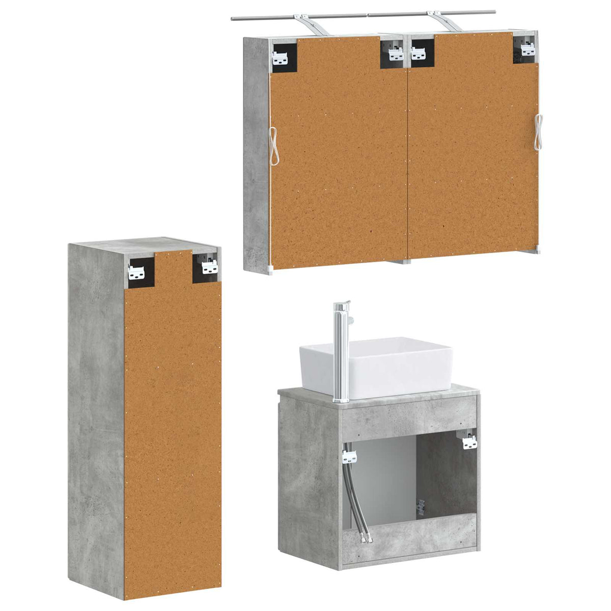 Badezimmermöbel-Set 4 stk. Betongrau Ingenieurholz und Glas