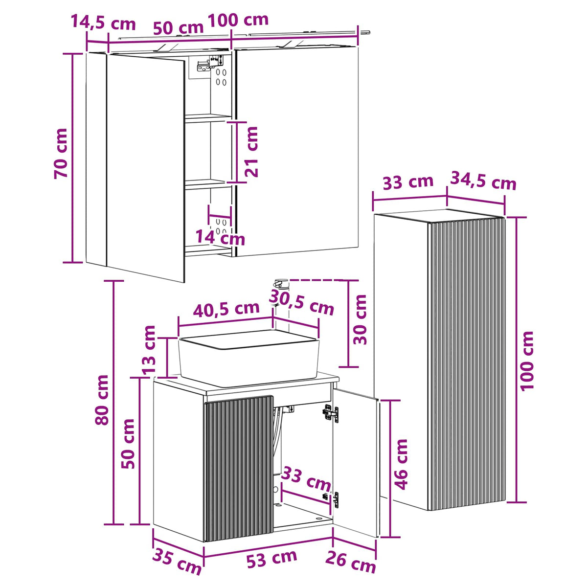 Badezimmermöbel-Set 4 stk. Betongrau Ingenieurholz und Glas