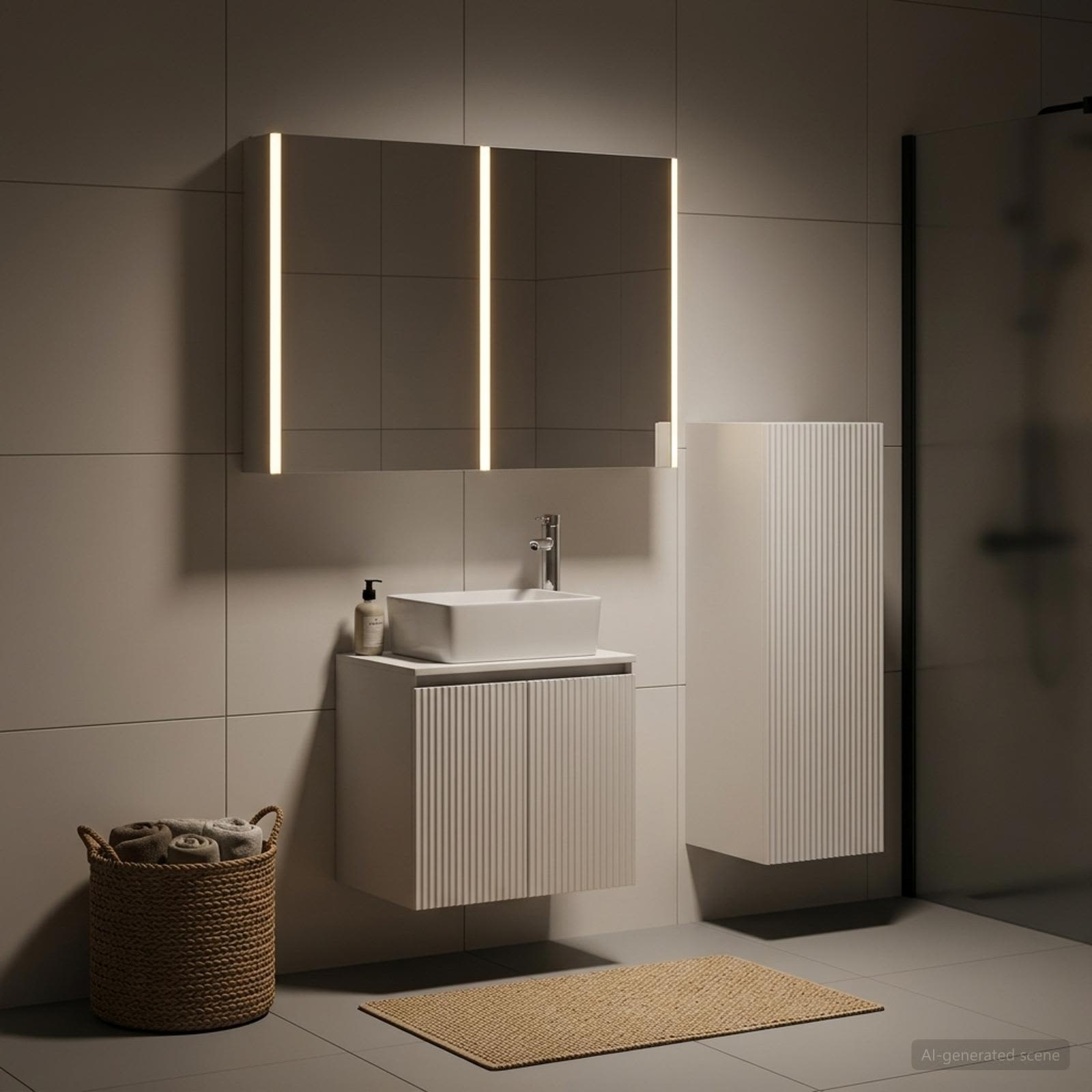 Badezimmermöbel-Set 4 stk. Weiß Ingenieurholz und Glas